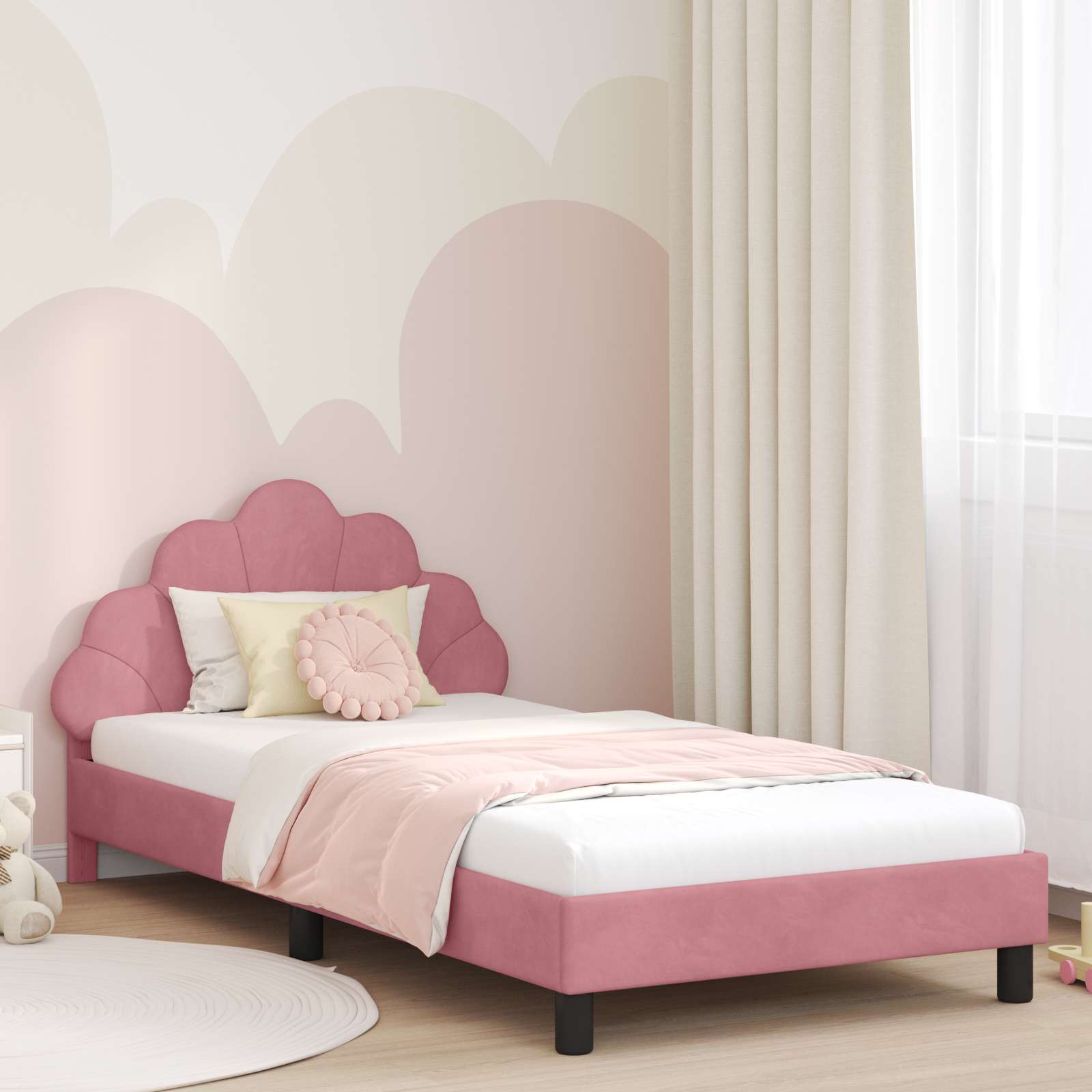 Kids'Bed Frame with Headboard Pink 90 x 190 cm Velvet