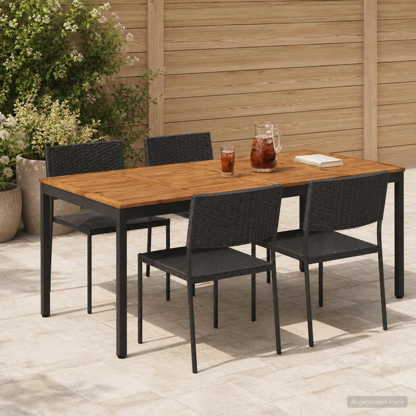 Garden Dinner Table Natural and Black 196 x 100.5 x 75 cm