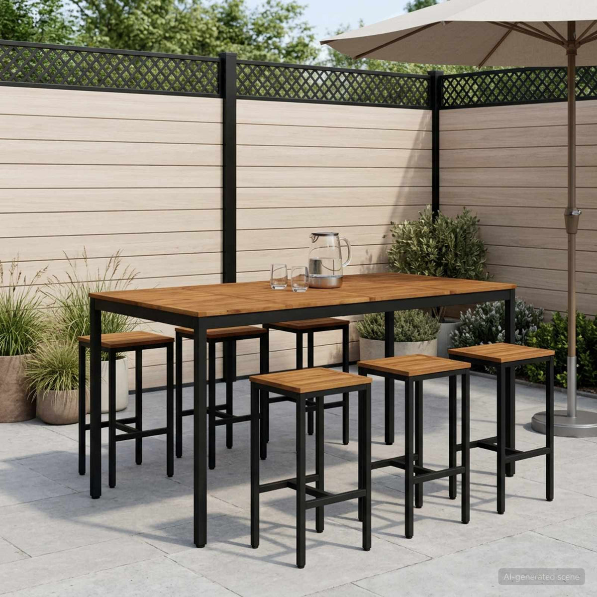 Garden Bar Table Natural and Black 196 x 100.5 x 105 cm