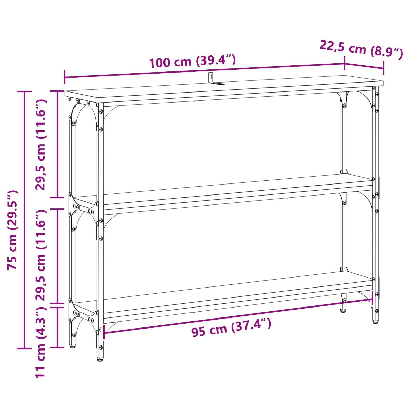 Console Table Black oak 100 x 22,5 x 75 cm Engineered Wood