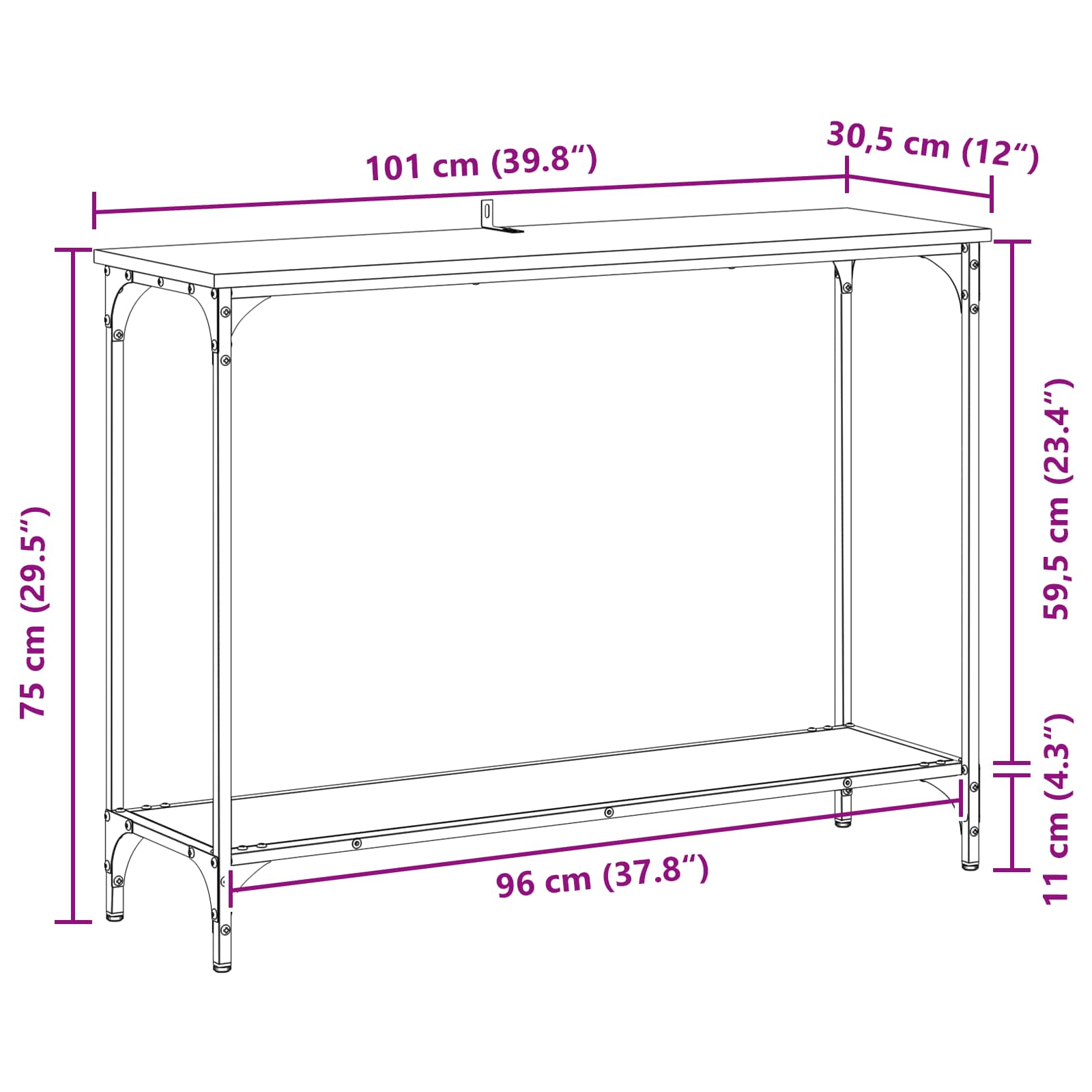 Console Table Black oak 101 x 30.5 x 75 cm Engineered wood