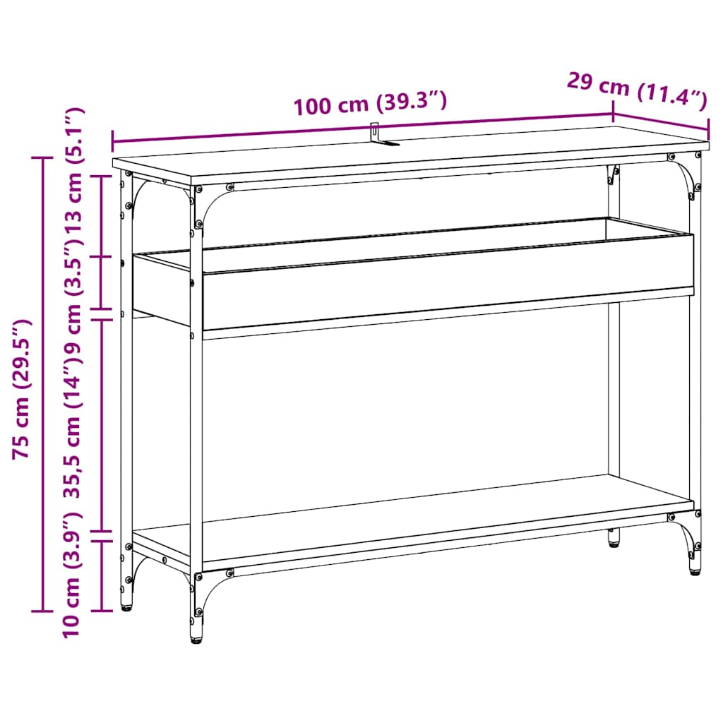 Console Table Black oak 100 x 29 x 75 cm Engineered wood