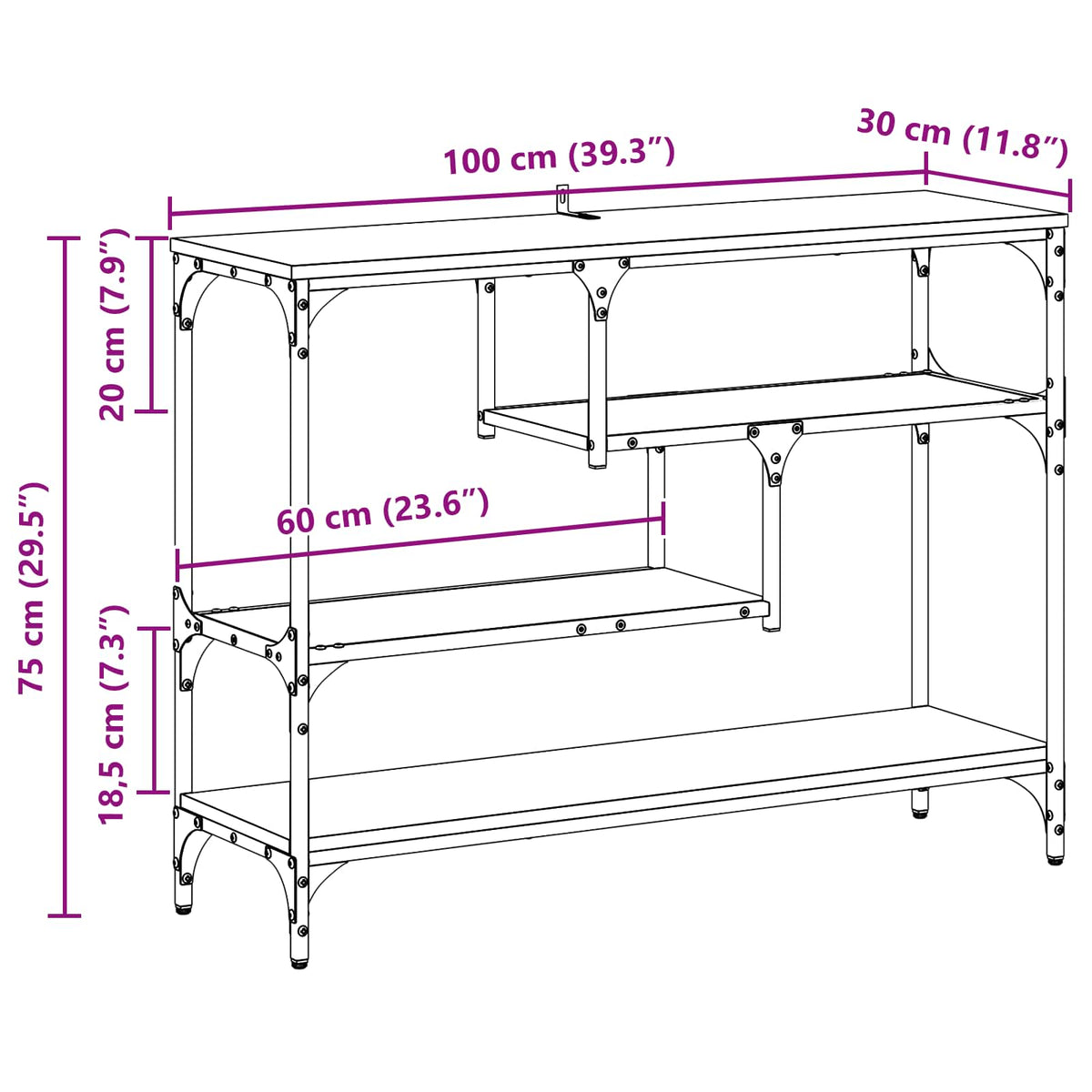 Console Table Artisan Oak 100 x 30 x 75 cm Engineered wood