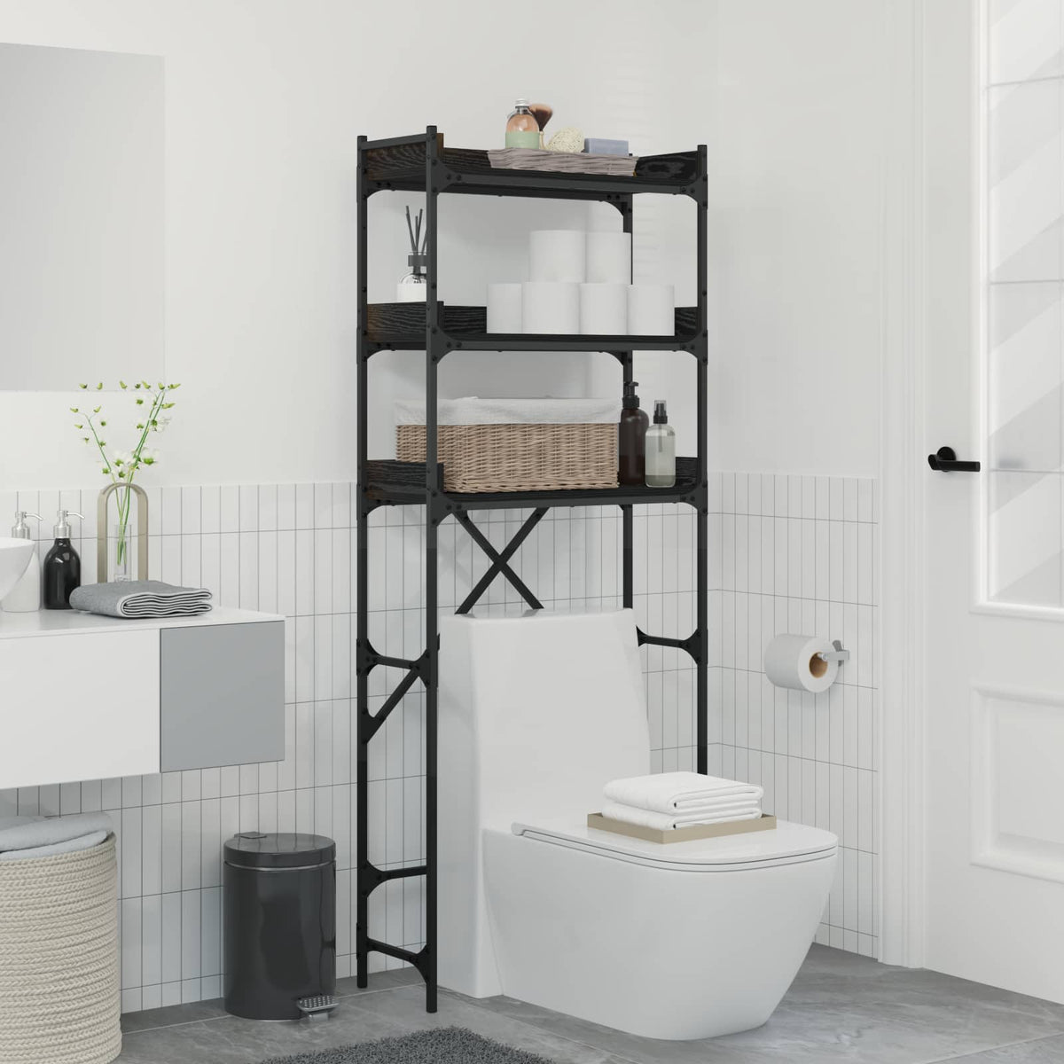Washing Machine Shelf with Shelf Black 0ak 67 x 25 x 163 cm