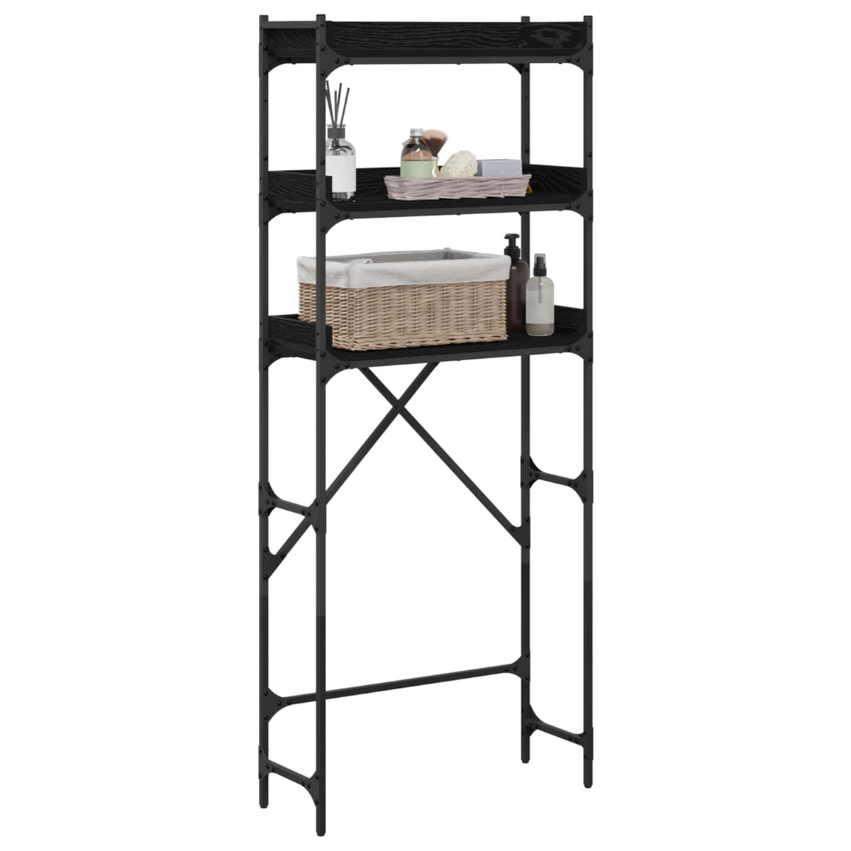 Washing Machine Shelf with Shelf Black 0ak 67 x 25 x 163 cm