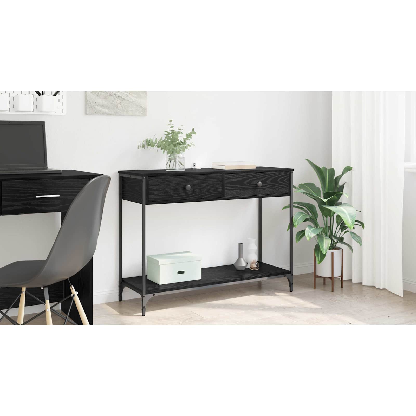 Console Table Black Oak 100 x 34,5 x 75 cm Engineered Wood