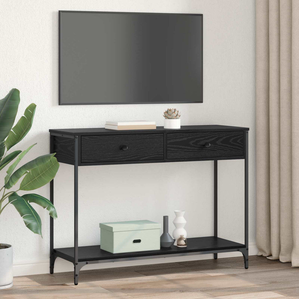 Console Table Black Oak 100 x 34,5 x 75 cm Engineered Wood