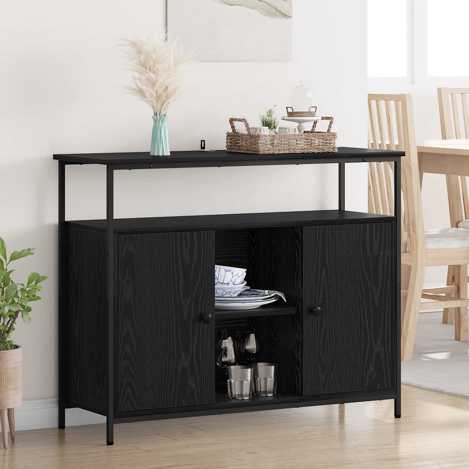 Sideboard Black Oak 100 x 35 x 80 cm Engineered Wood