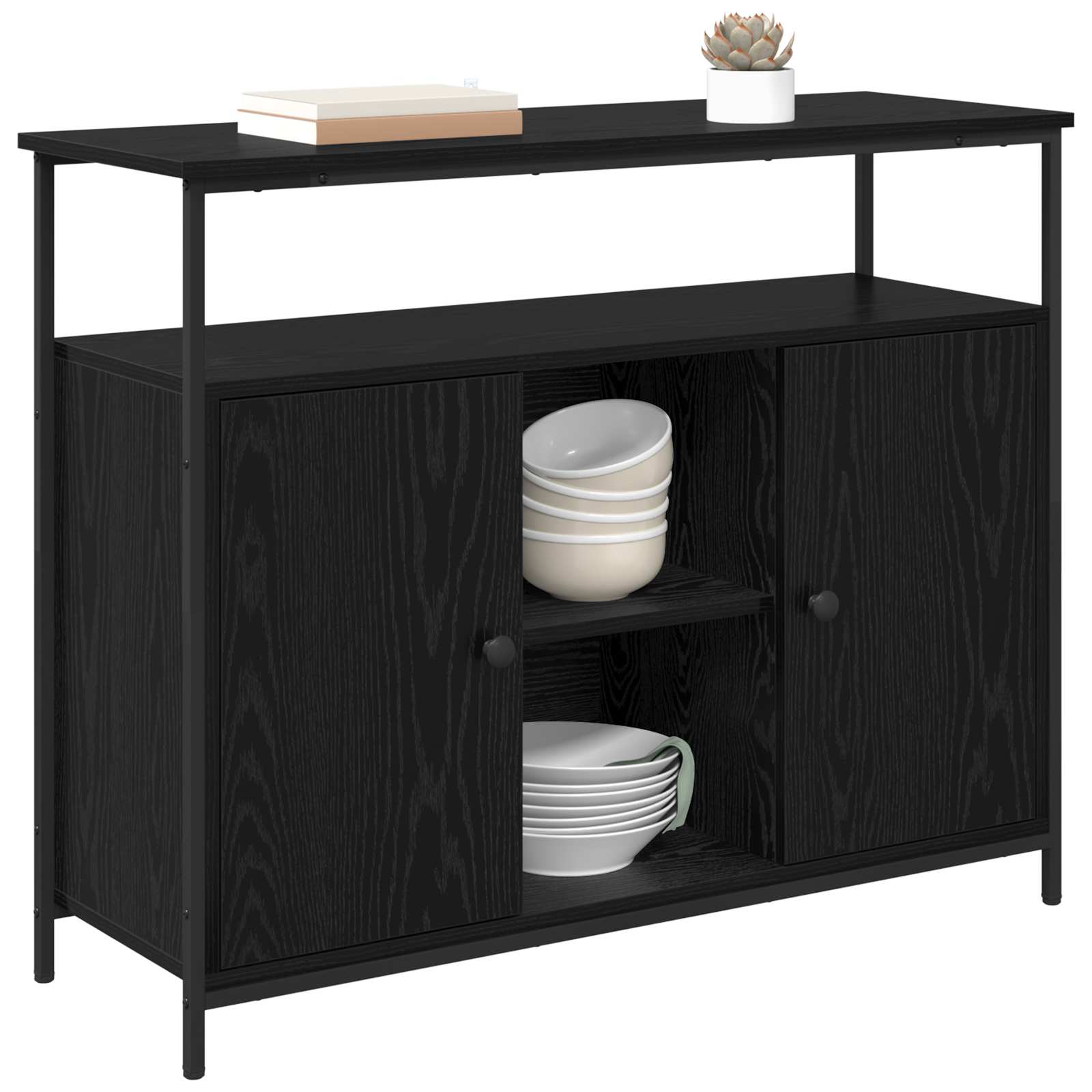 Sideboard Black Oak 100 x 35 x 80 cm Engineered Wood