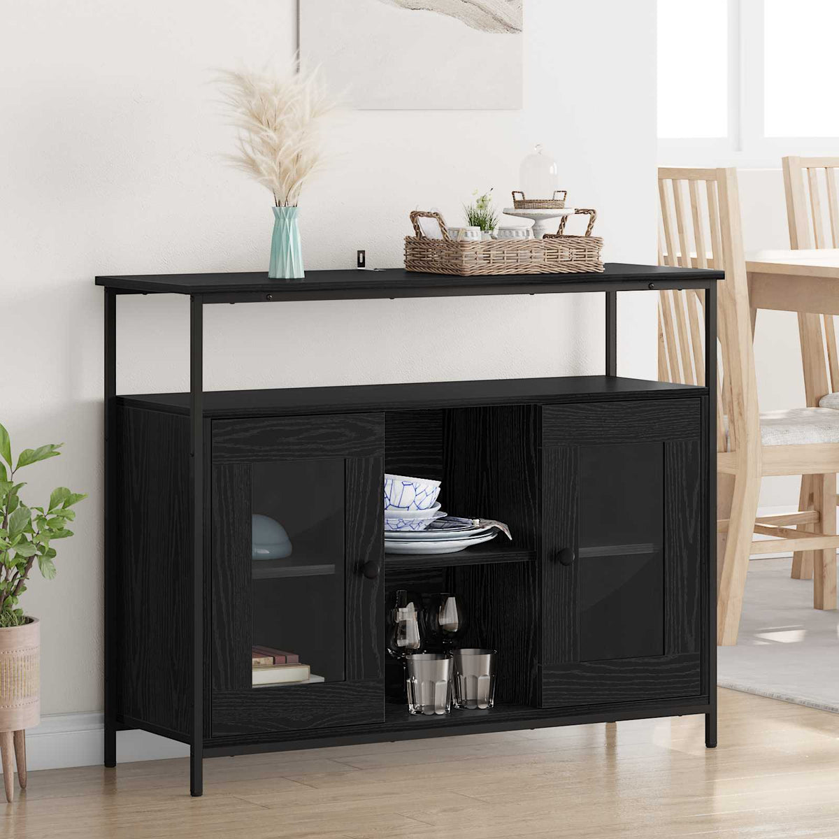 Sideboard Black Oak 100 x 35 x 80 cm Engineered Wood