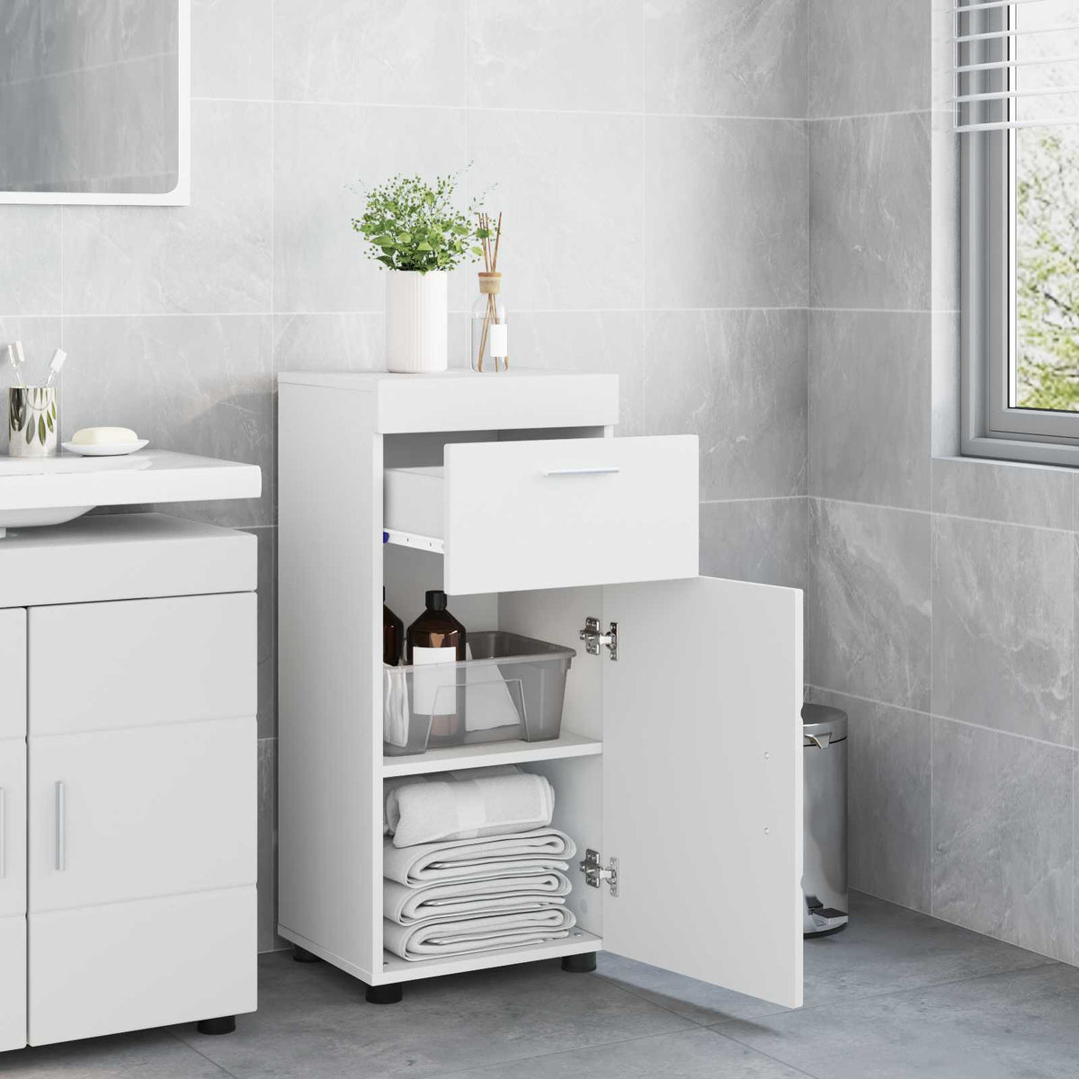 Bathroom Cabinet Set with Drawer TULUM White 37 x 31,5 x 82 cm