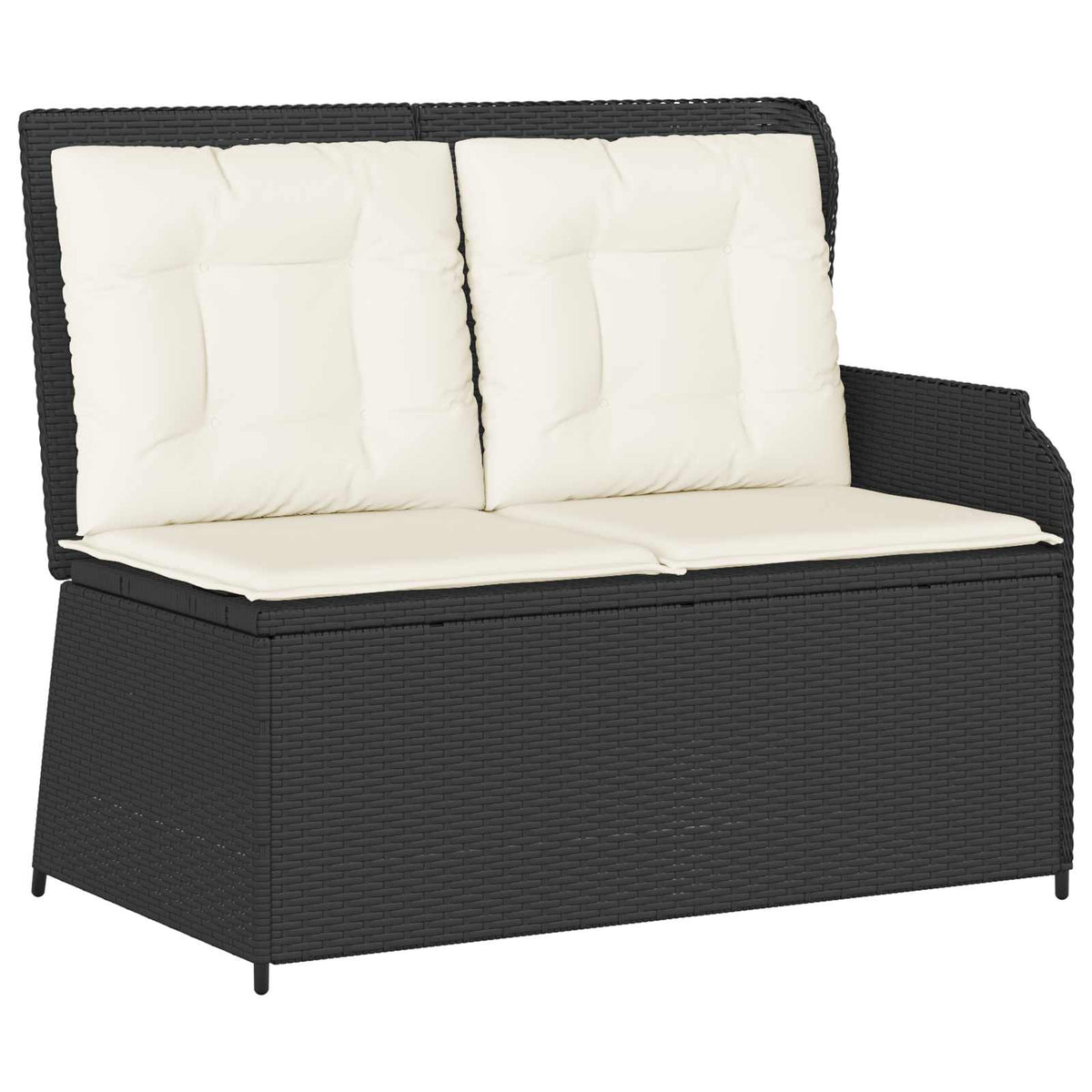 Garden Bench with Cushion Black and Cream White Poly Rattan