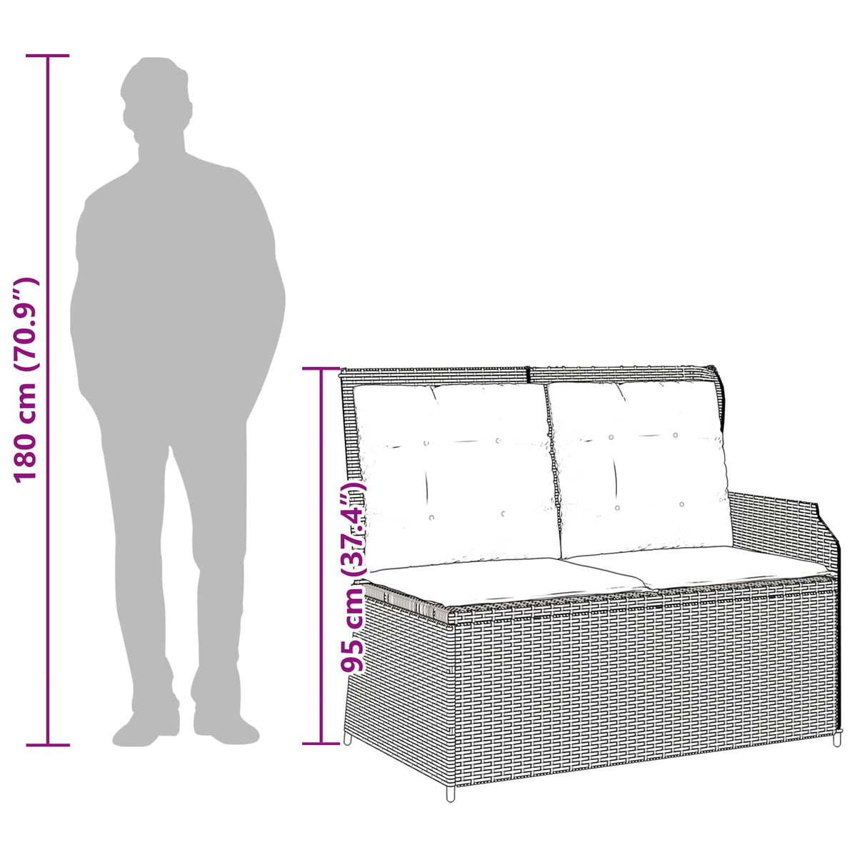 Garden Bench with Cushion Black and Cream White Poly Rattan