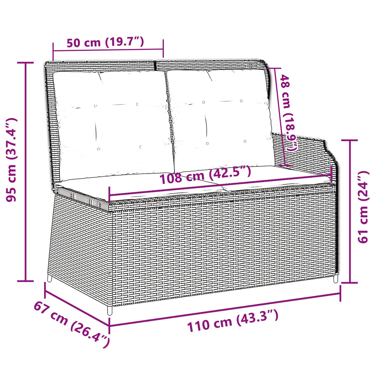 Garden Bench with Cushion Black and Cream White Poly Rattan
