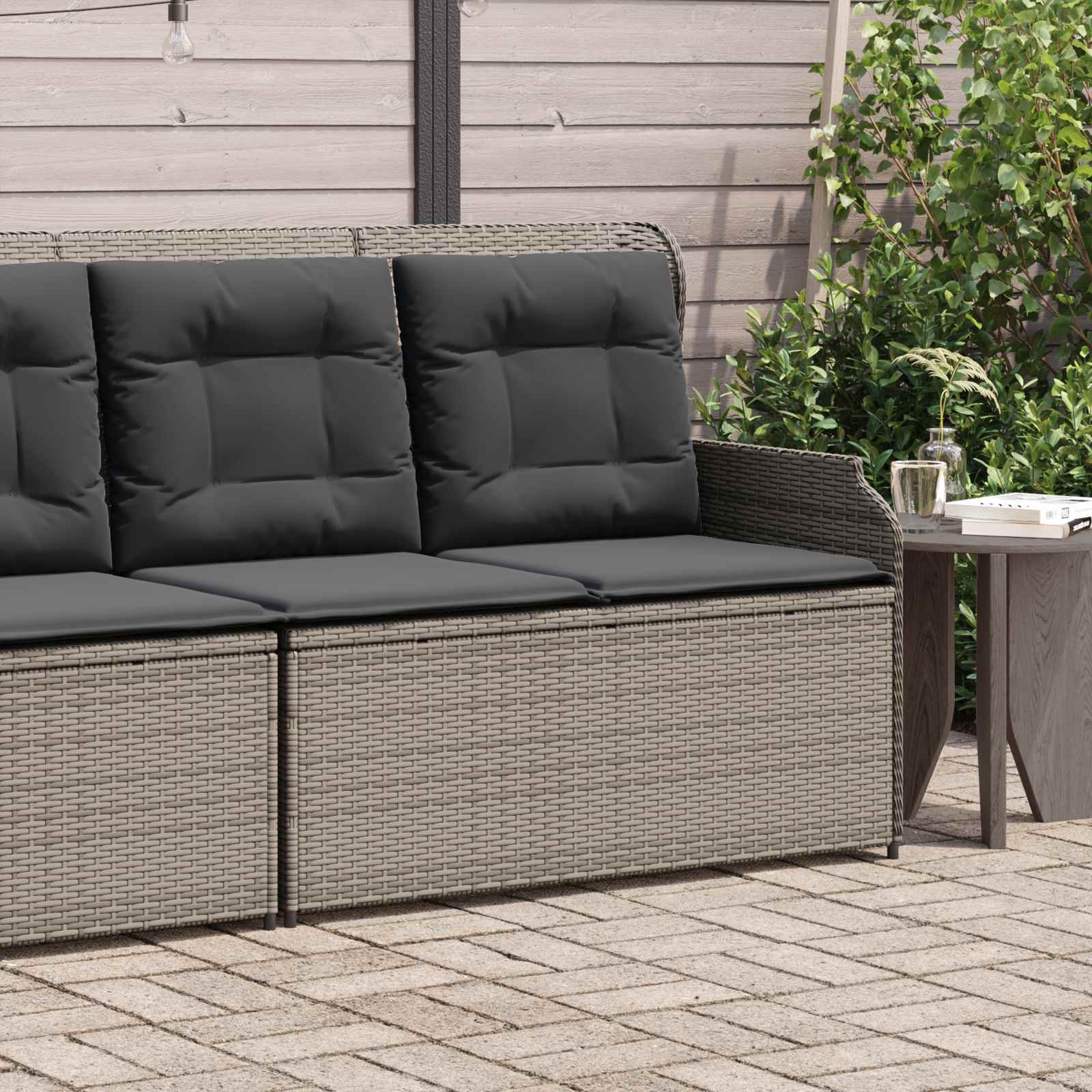 Garden Bench with Cushion Grey Poly Rattan