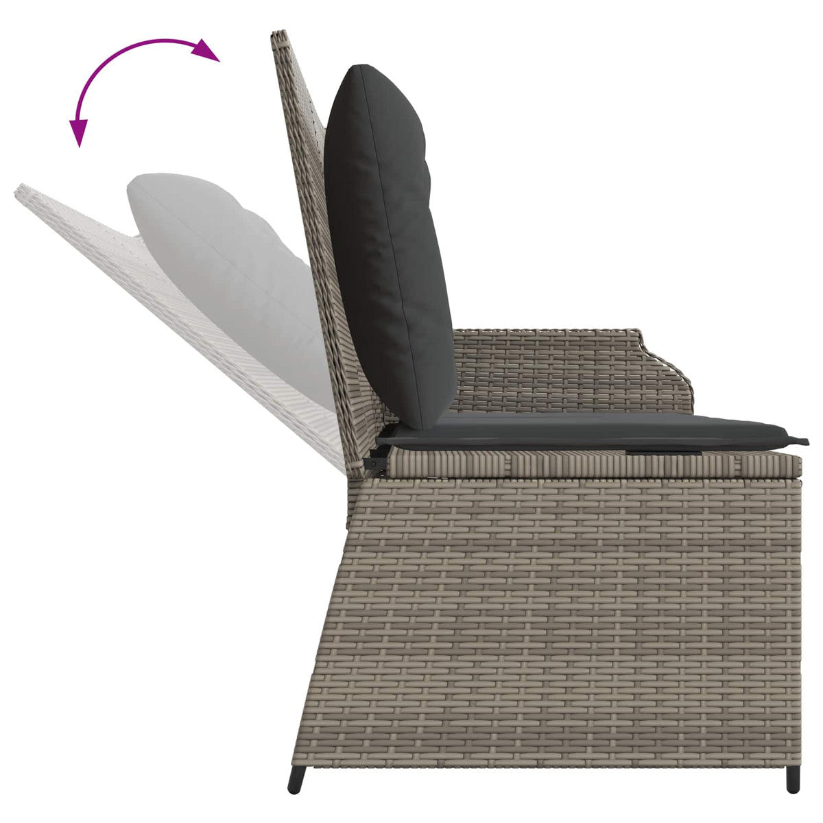 Garden Bench with Cushion Grey Poly Rattan