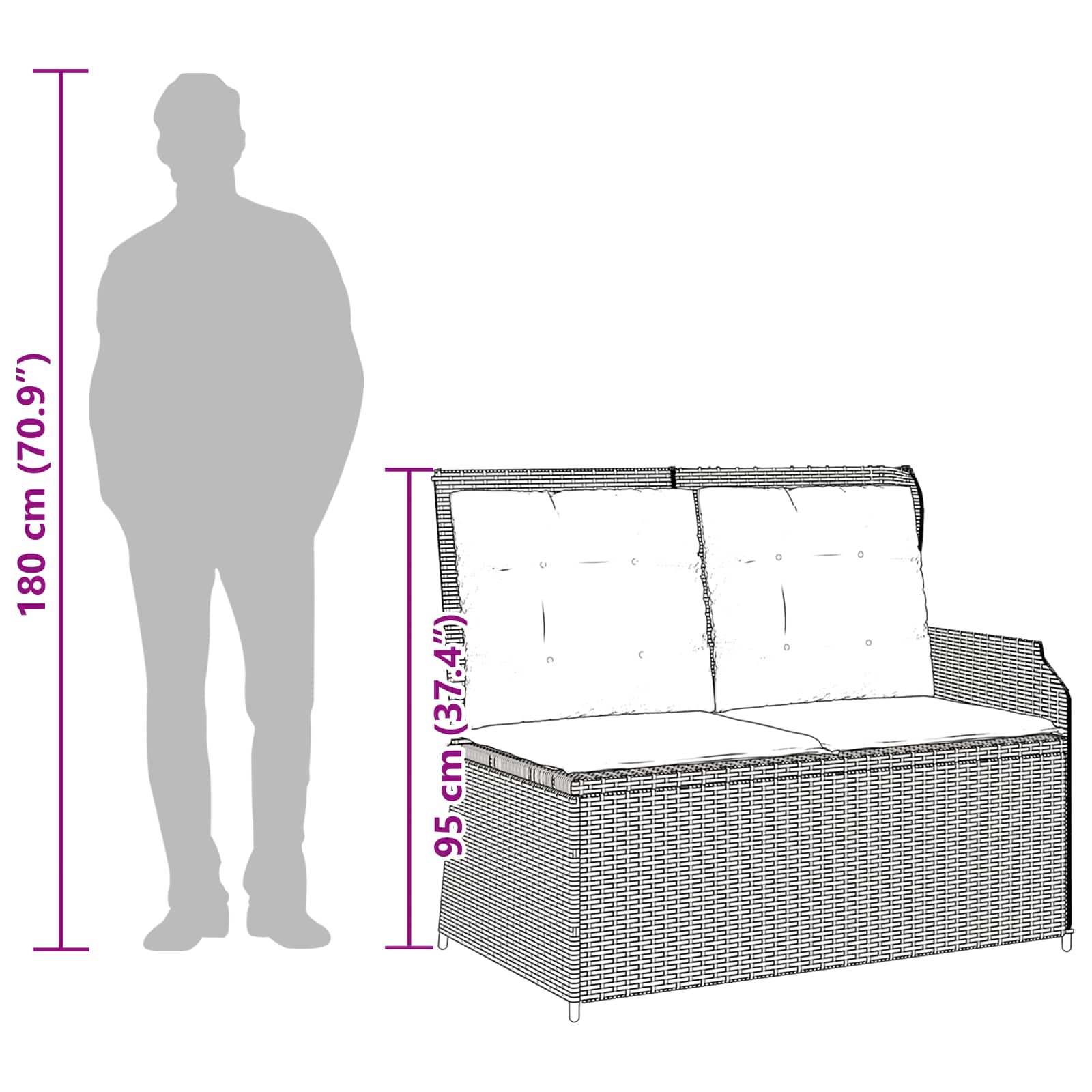 Garden Bench with Cushion Grey Poly Rattan