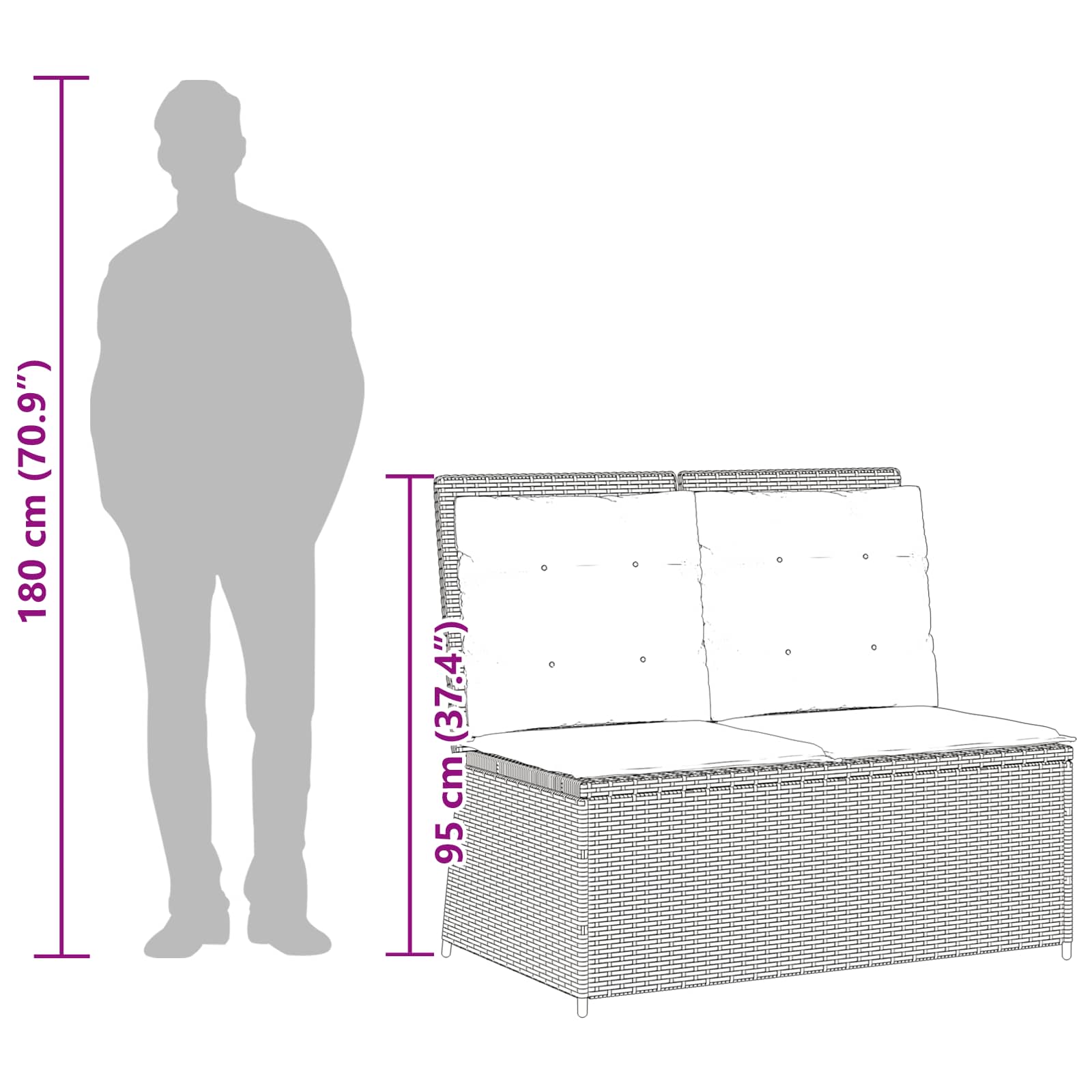 Garden Bench Grey Poly Rattan