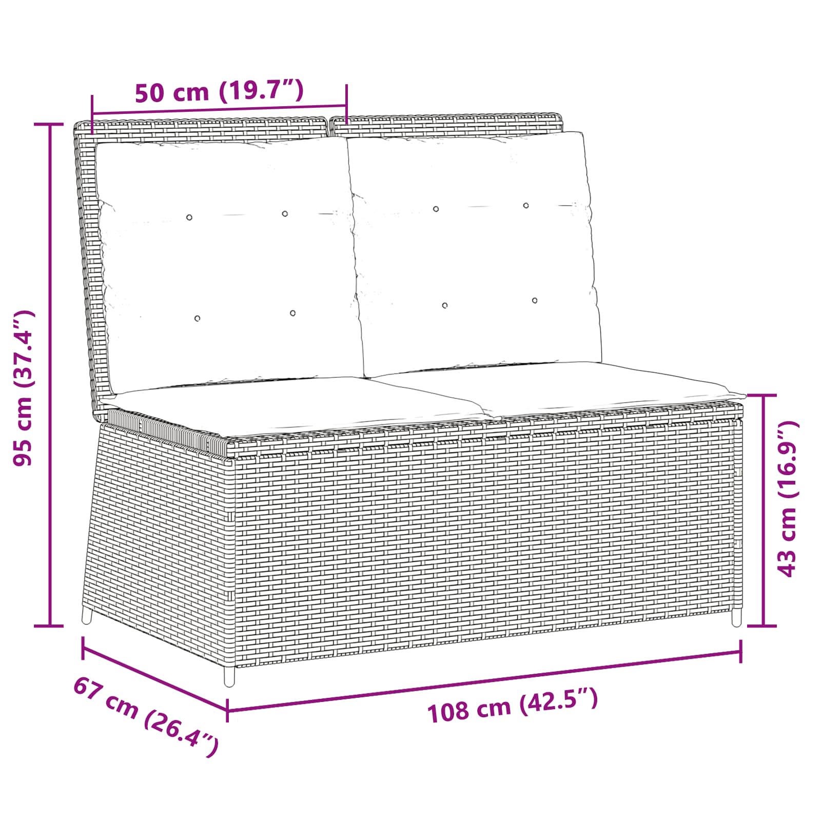 Garden Bench Grey Poly Rattan