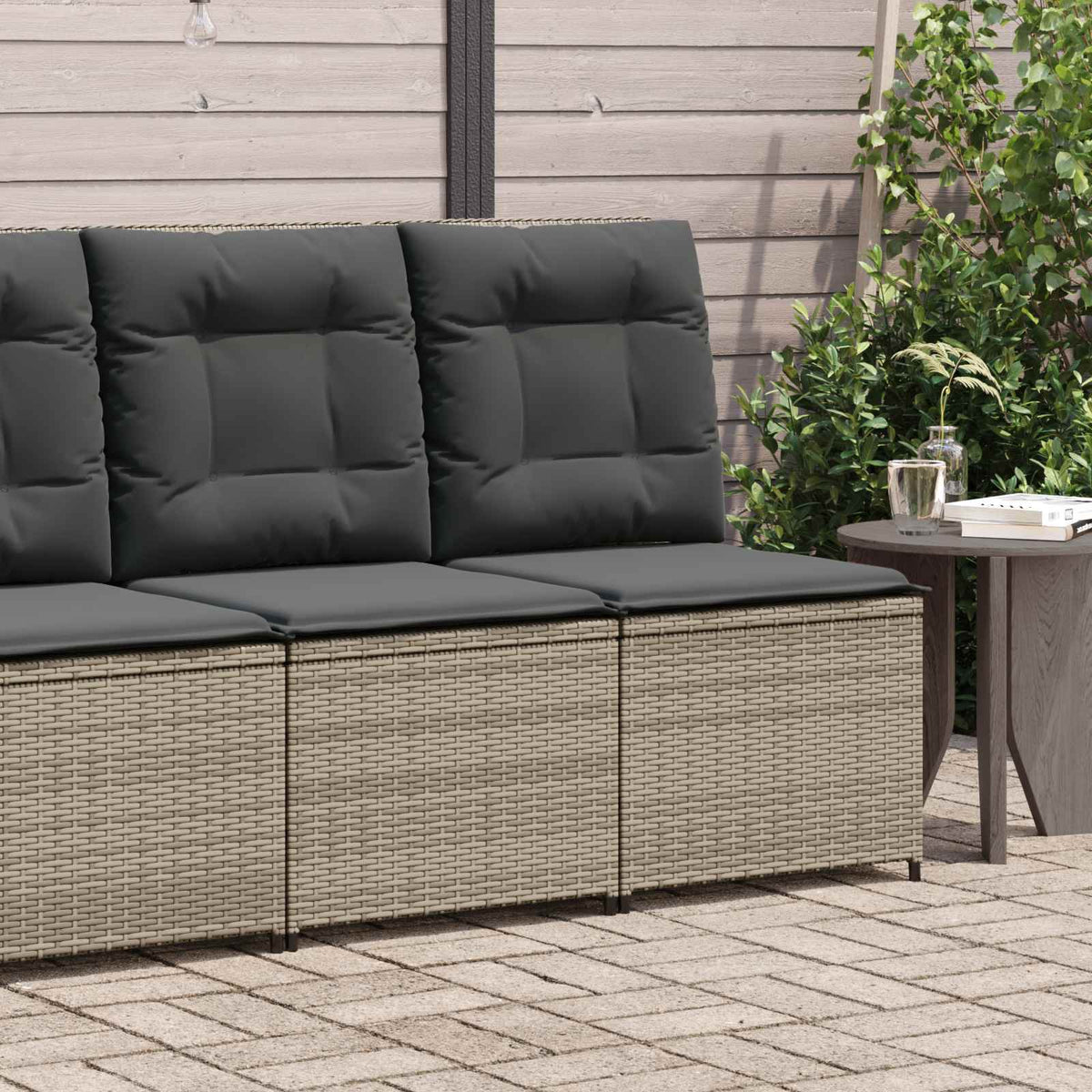 Garden Sofa with Cushion Grey Poly Rattan