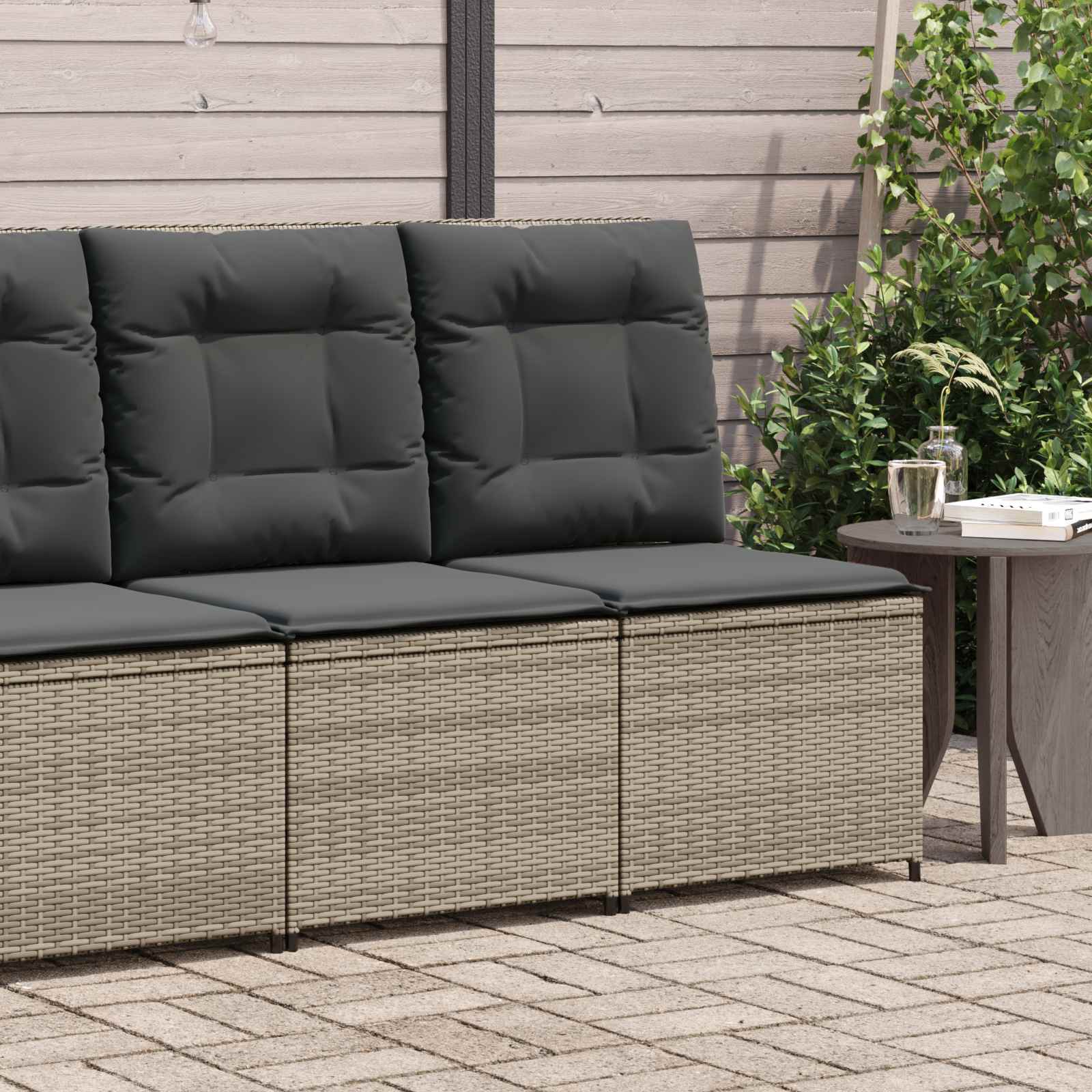 Garden Sofa with Cushion Grey Poly Rattan
