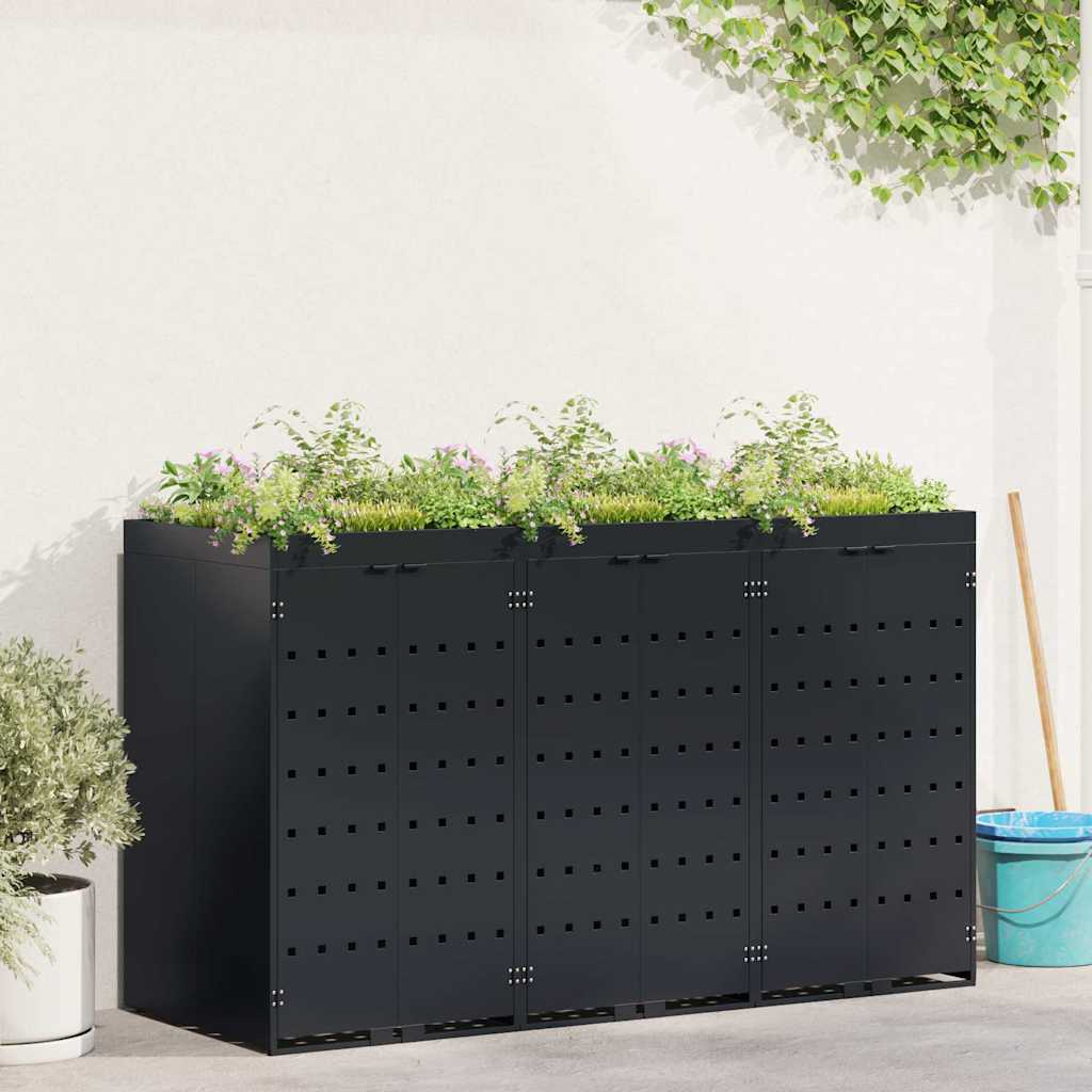 Wheelie Bin Storage for 3 Bins Black 204 x 77,5 x 121,5 cm