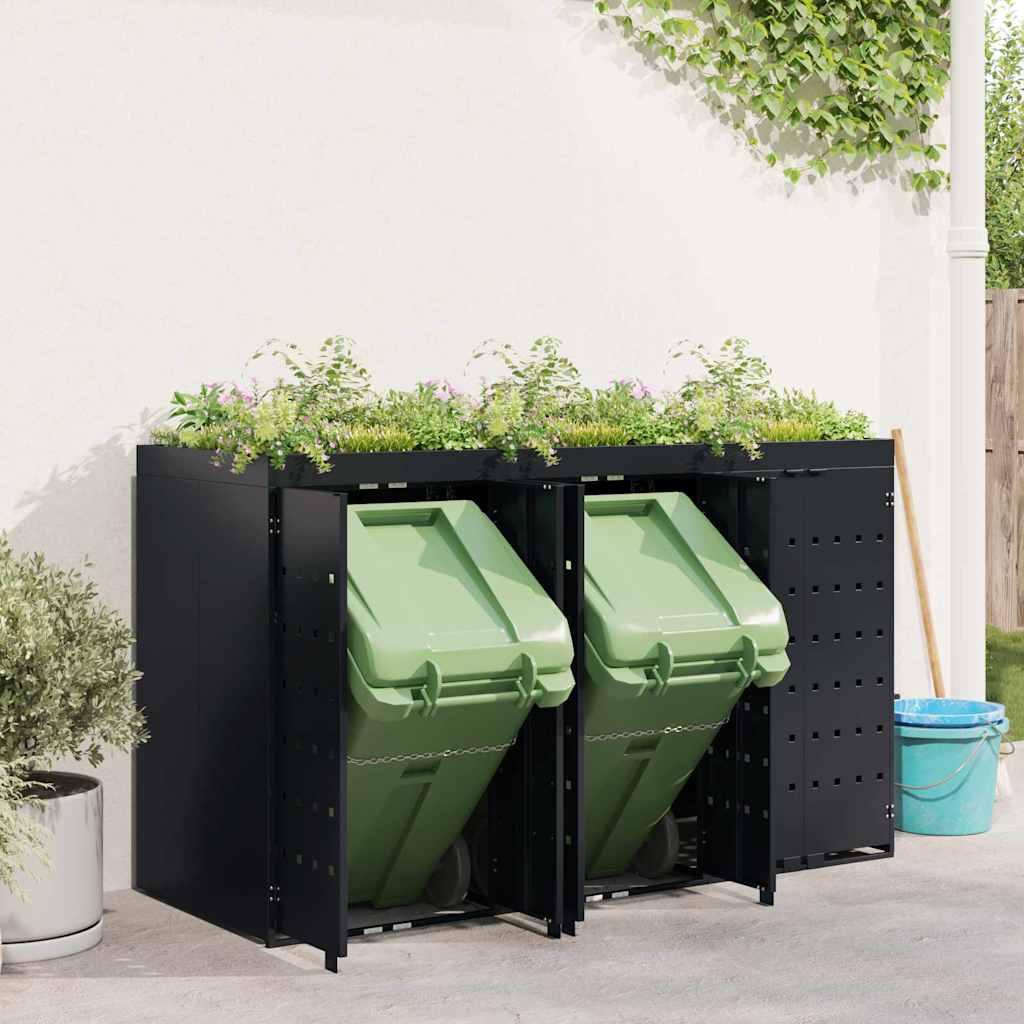 Wheelie Bin Storage for 3 Bins Black 204 x 77,5 x 121,5 cm