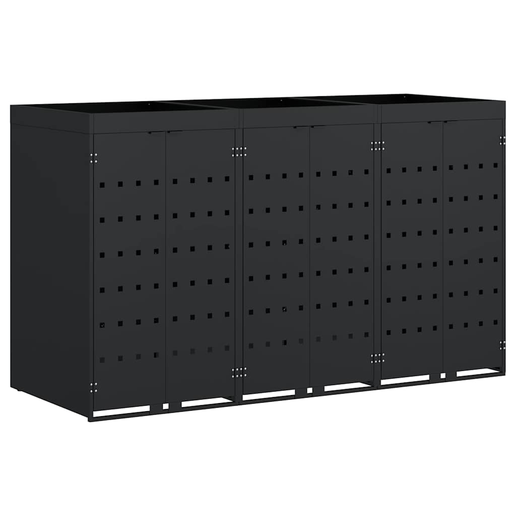 Wheelie Bin Storage for 3 Bins Black 204 x 77,5 x 121,5 cm
