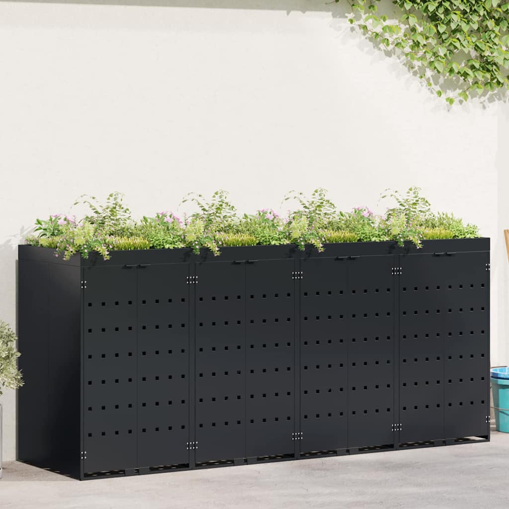 Wheelie Bin Storage for 4 Bins Black 272 x 77,5 x 121,5 cm