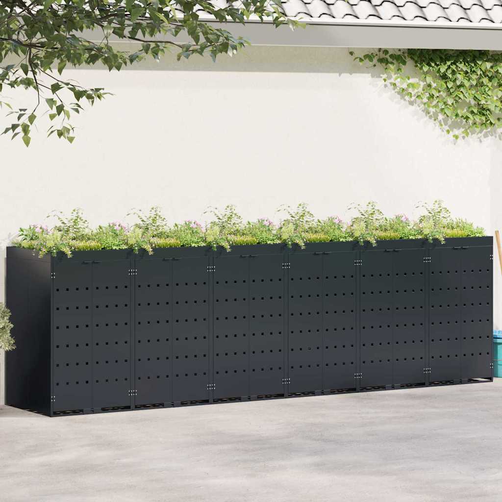 Wheelie Bin Storage for 6 Bins Black 408 x 77,5 x 121,5 cm