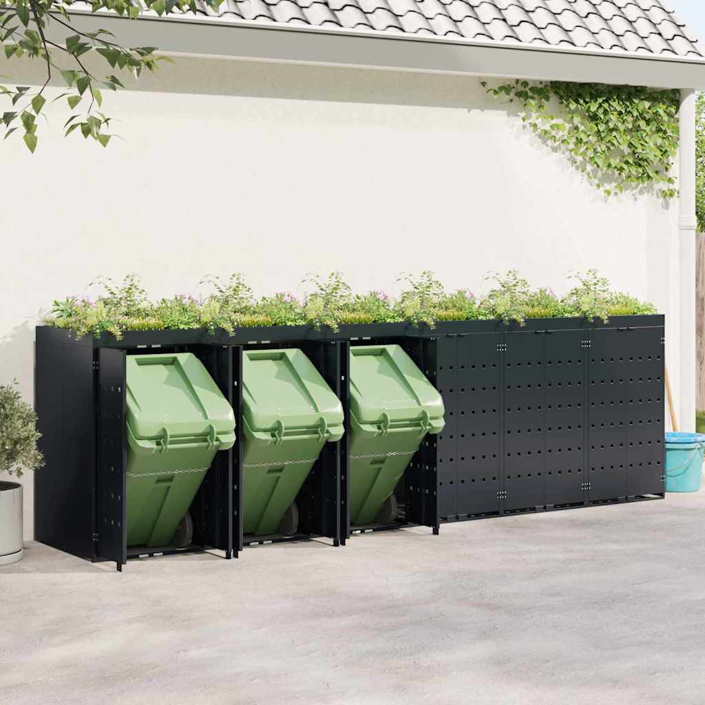 Wheelie Bin Storage for 6 Bins Black 408 x 77,5 x 121,5 cm
