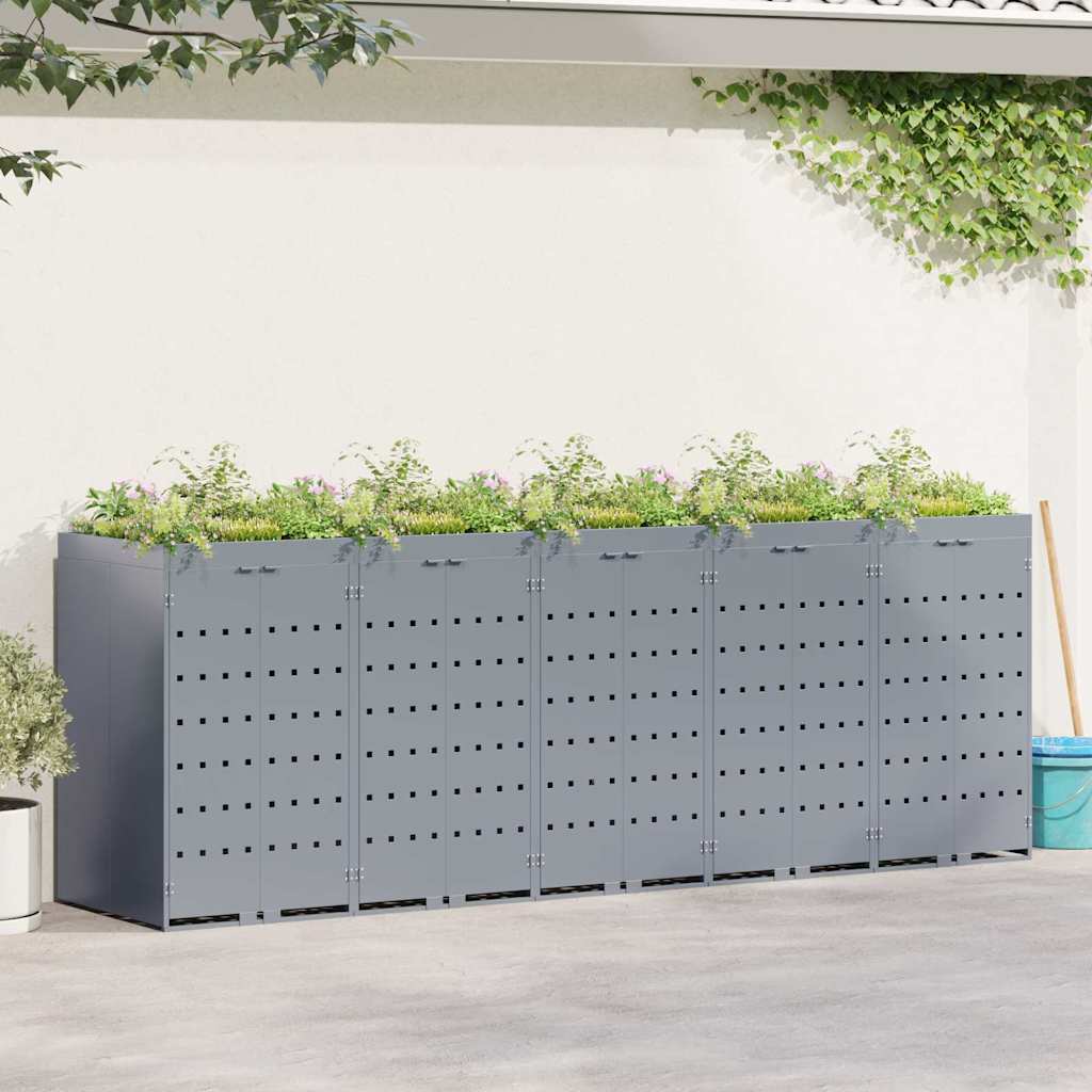 Wheelie Bin Storage for 5 Bins Light Grey 340 x 77,5 x 121,5 cm