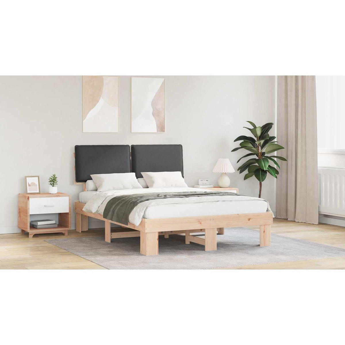 Bed Frame with Upholstered Headboard Dark Grey 150 x 200 cm