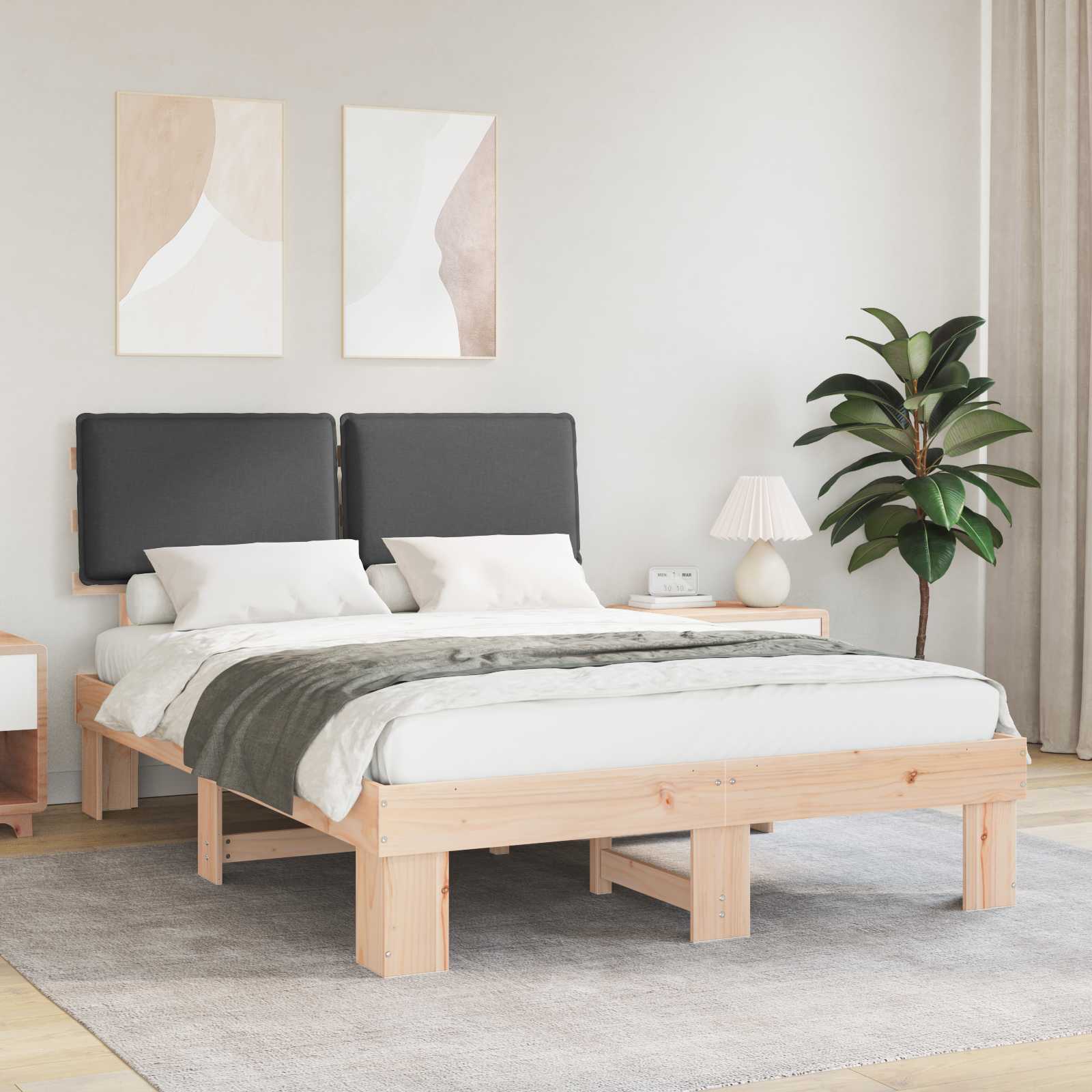 Bed Frame with Upholstered Headboard Dark Grey 135 x 190 cm