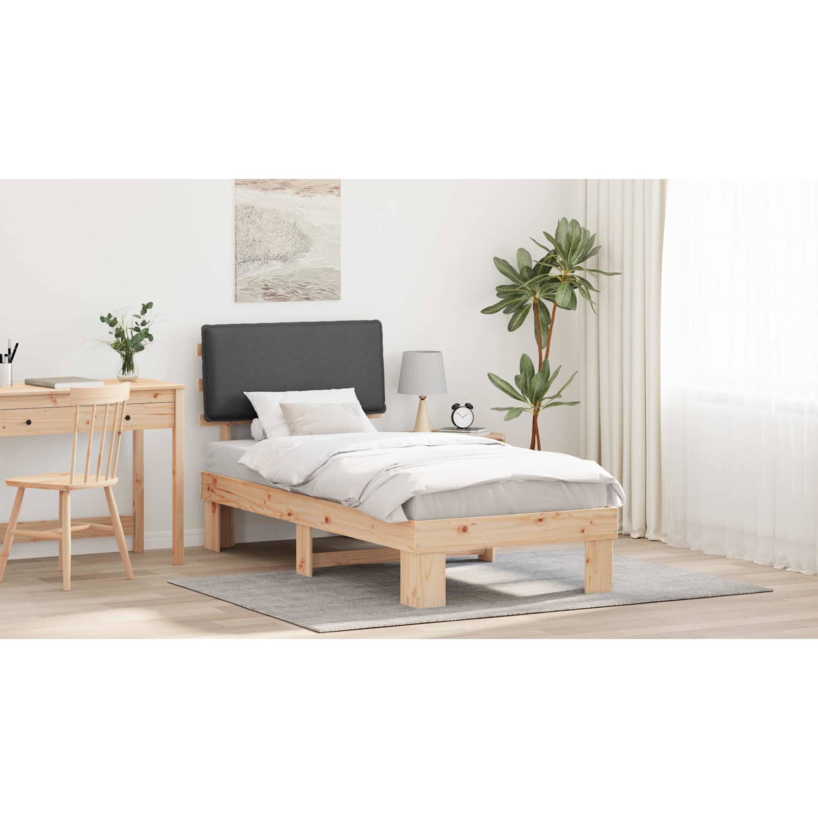 Bed Frame with Upholstered Headboard Dark Grey 90 x 190 cm