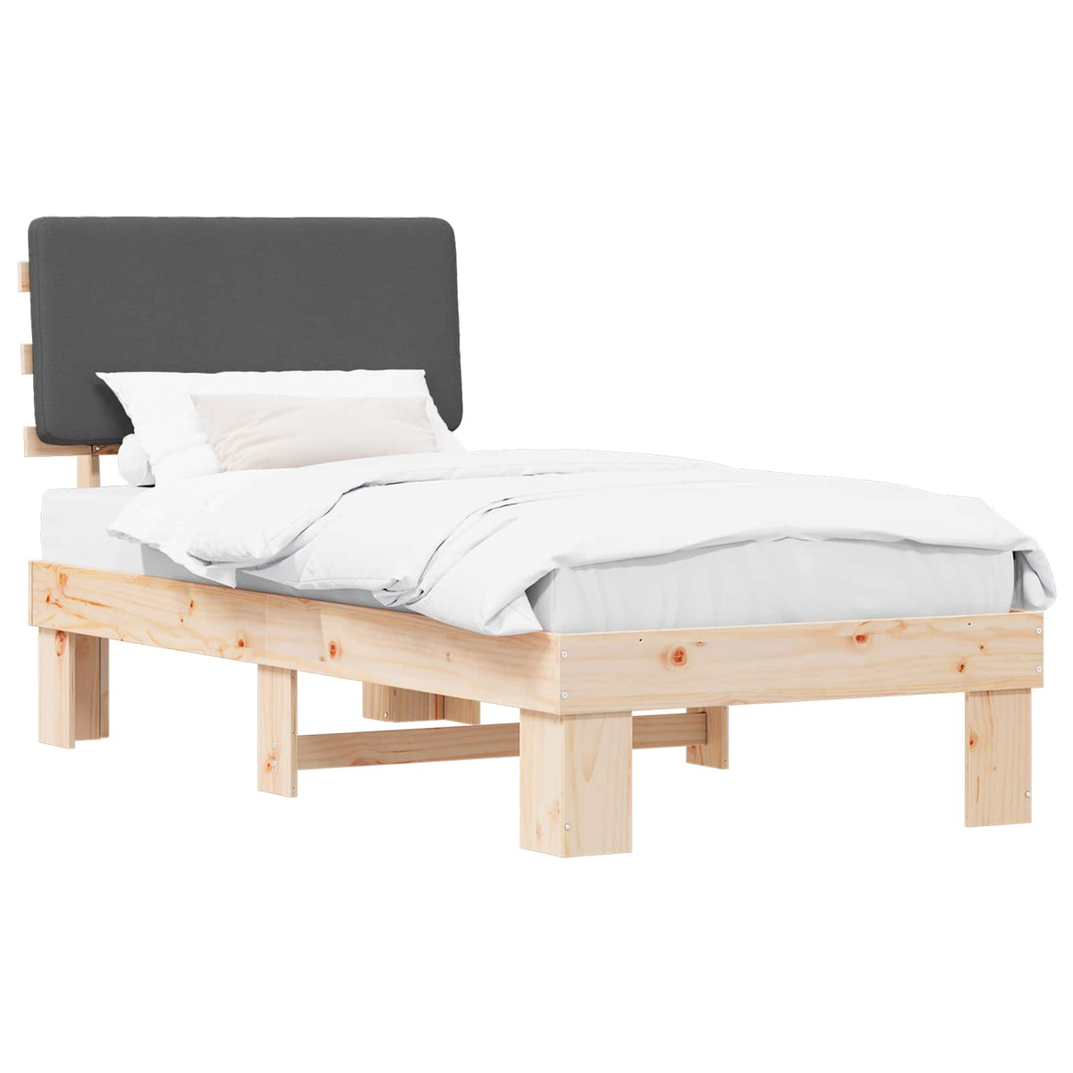 Bed Frame with Upholstered Headboard Dark Grey 90 x 190 cm