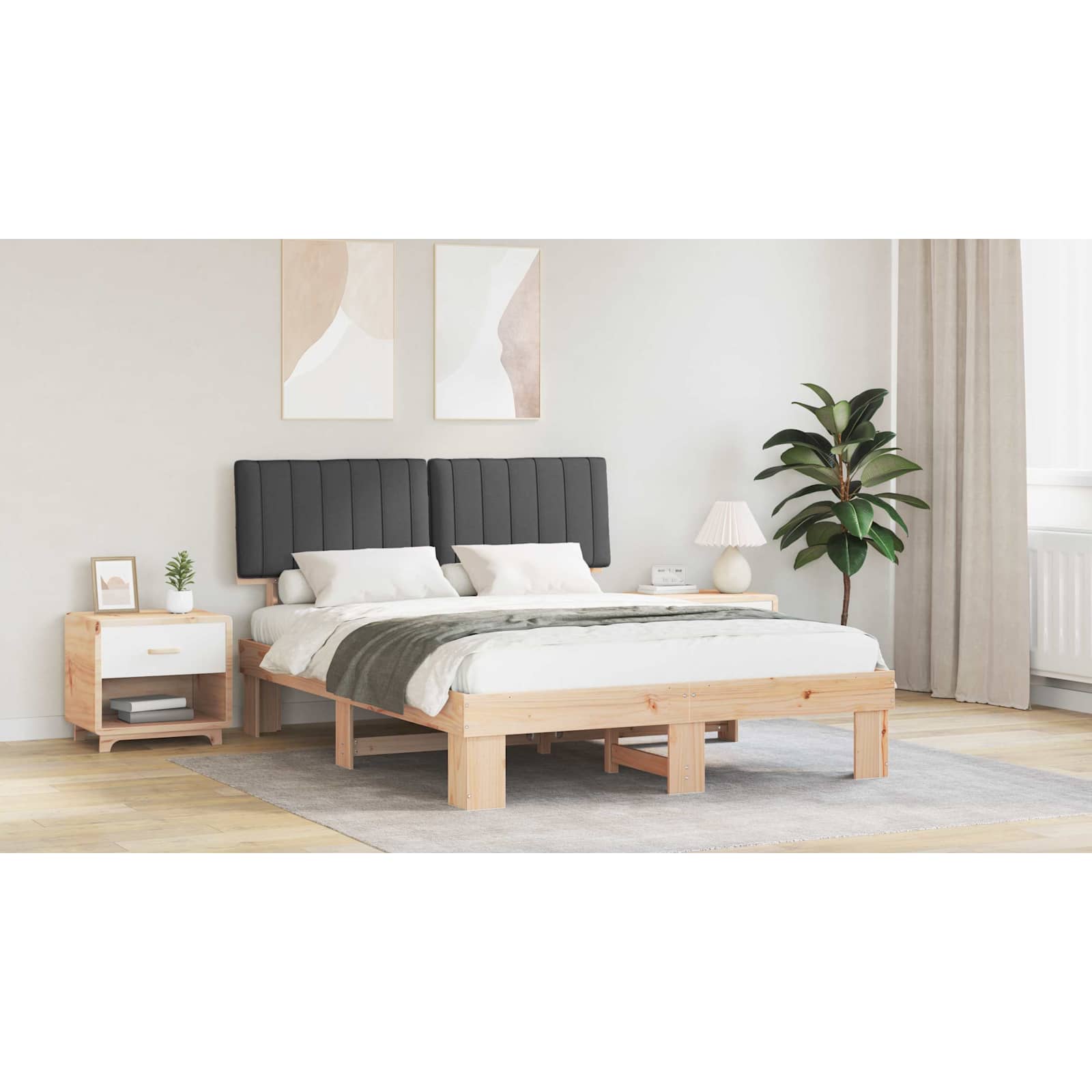 Bed Frame with Upholstered Headboard Dark Grey 150 x 200 cm