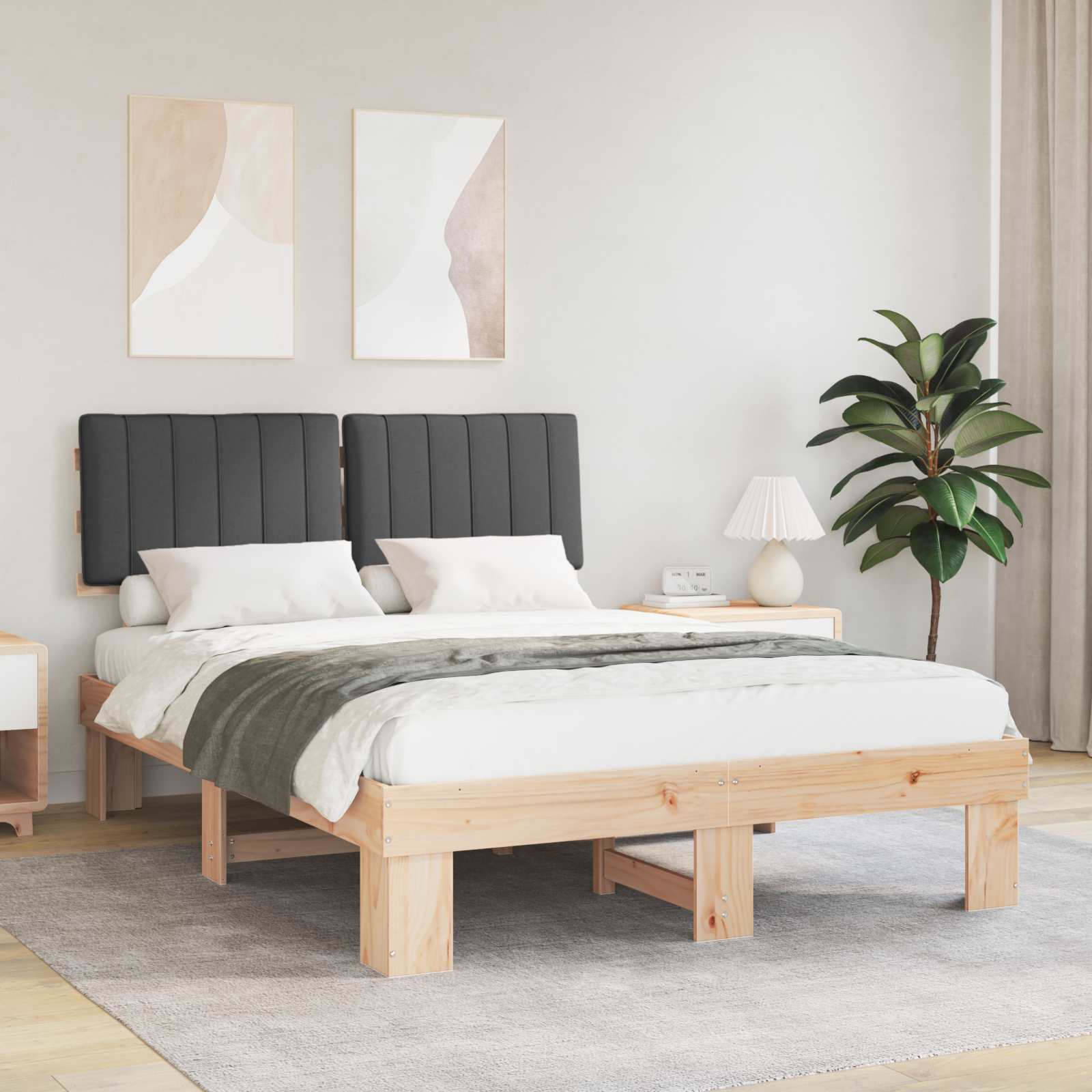 Bed Frame with Upholstered Headboard Dark Grey 135 x 190 cm