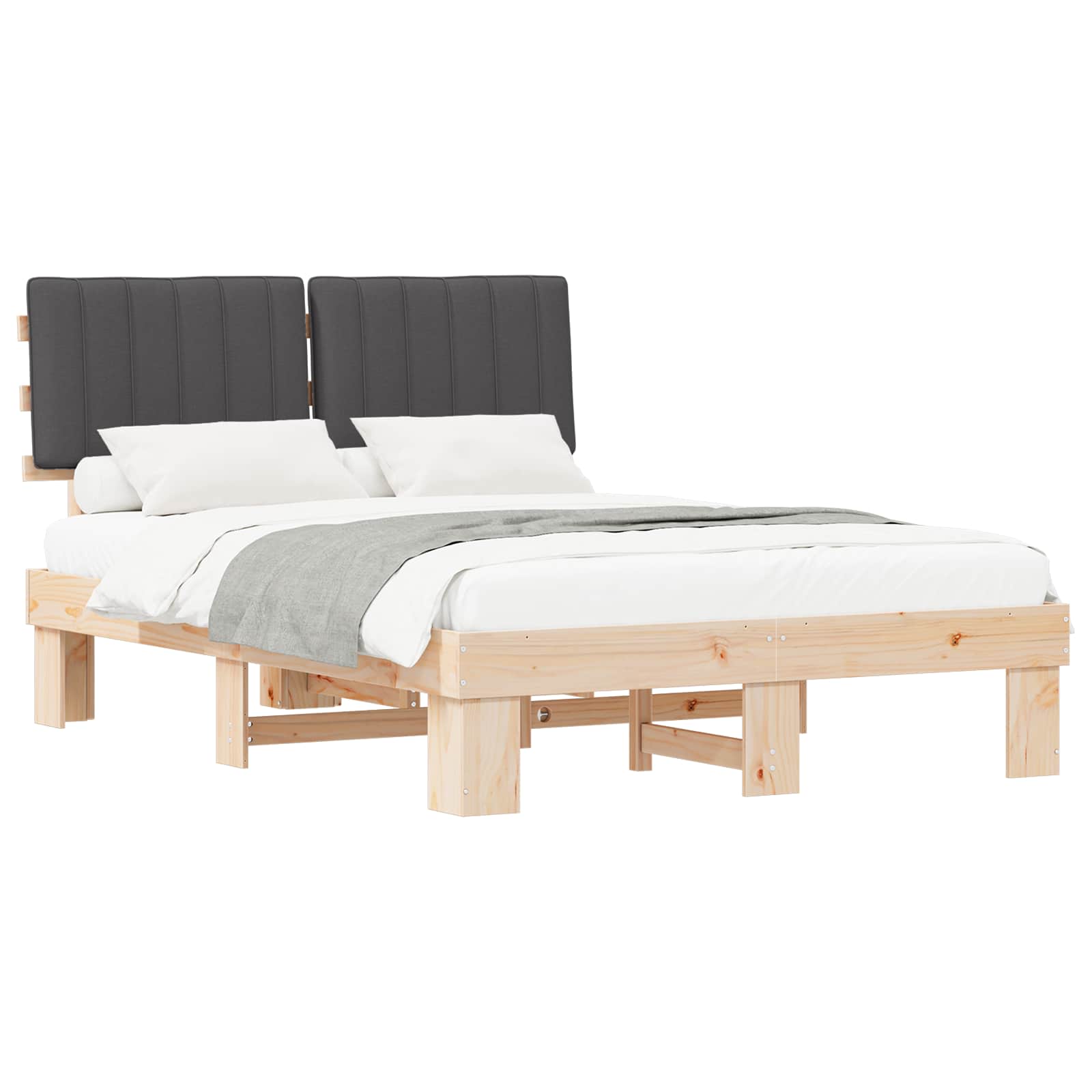 Bed Frame with Upholstered Headboard Dark Grey 135 x 190 cm