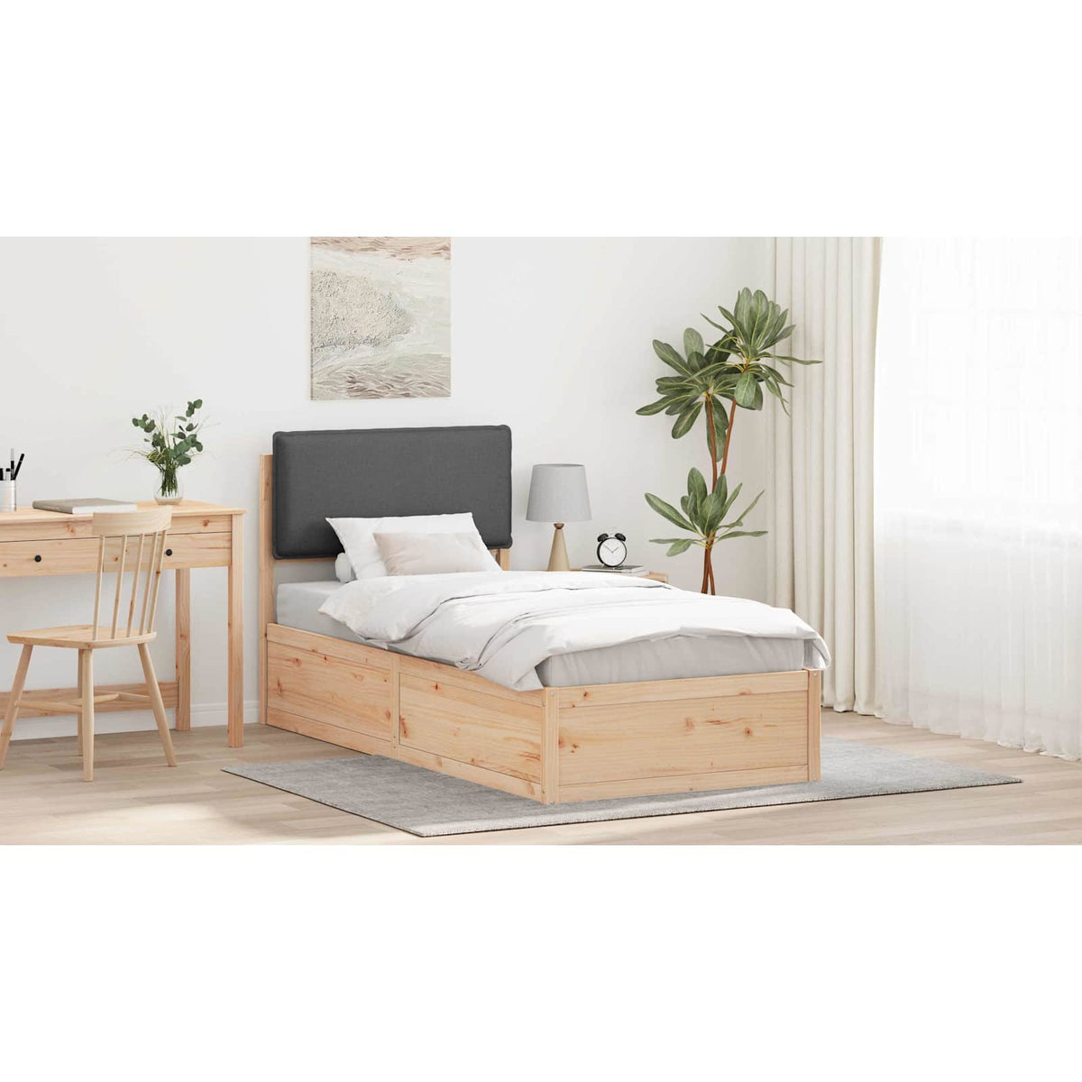 Bed Frame with Upholstered Headboard Dark Grey 90 x 190 cm