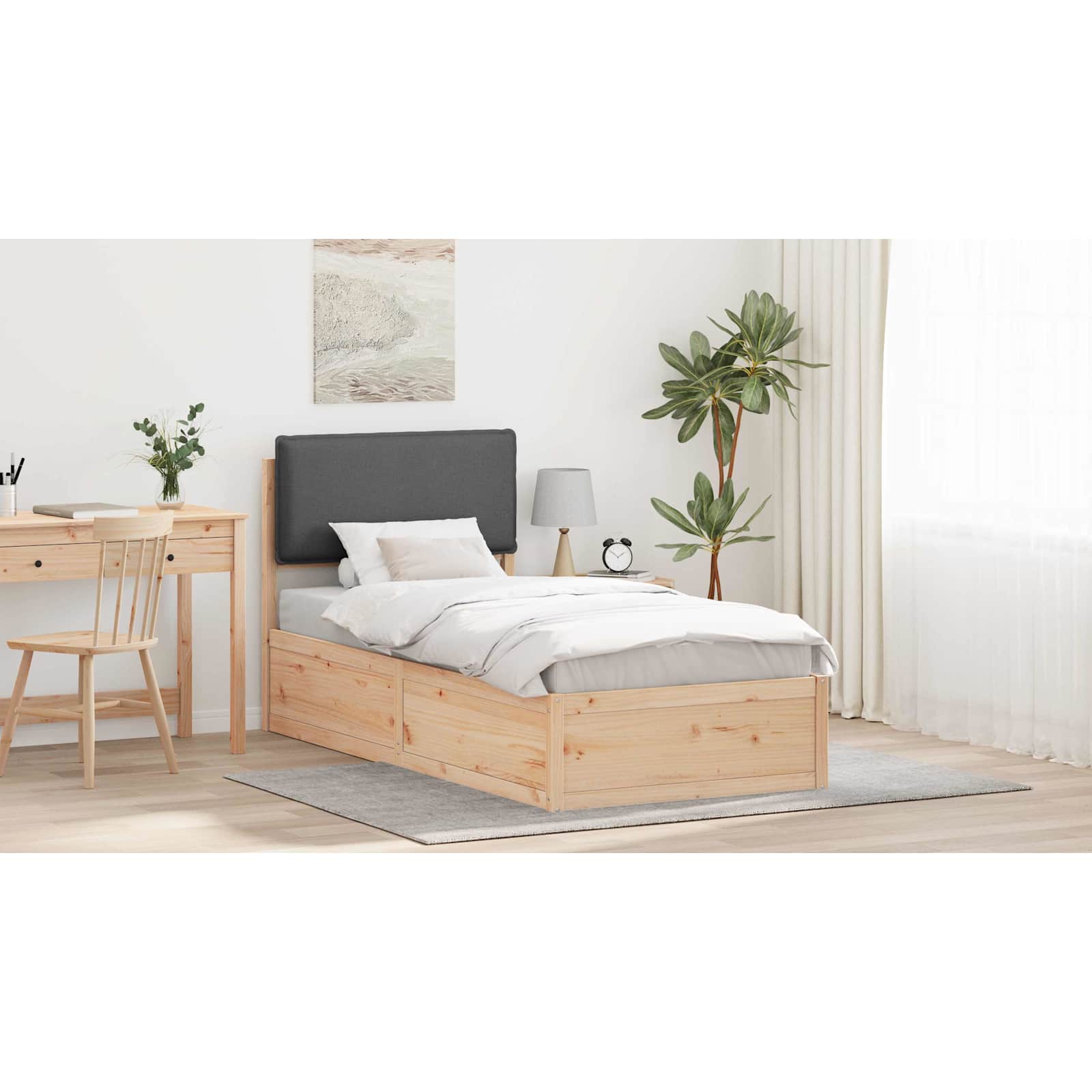 Bed Frame with Upholstered Headboard Dark Grey 90 x 190 cm