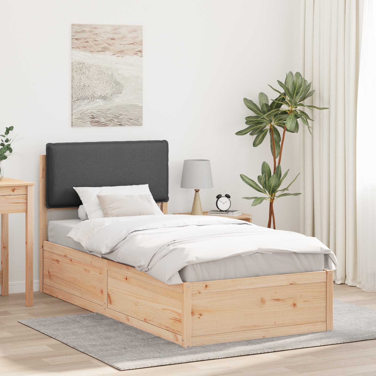 Bed Frame with Upholstered Headboard Dark Grey 90 x 190 cm