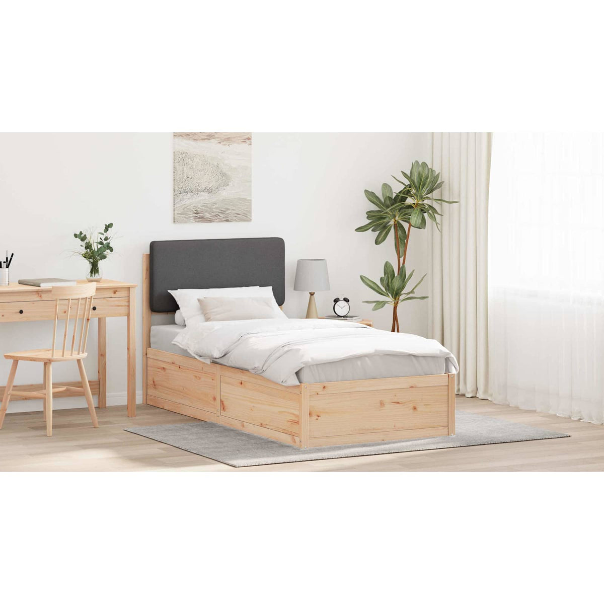 Bed Frame with Upholstered Headboard Dark Grey 90 x 190 cm