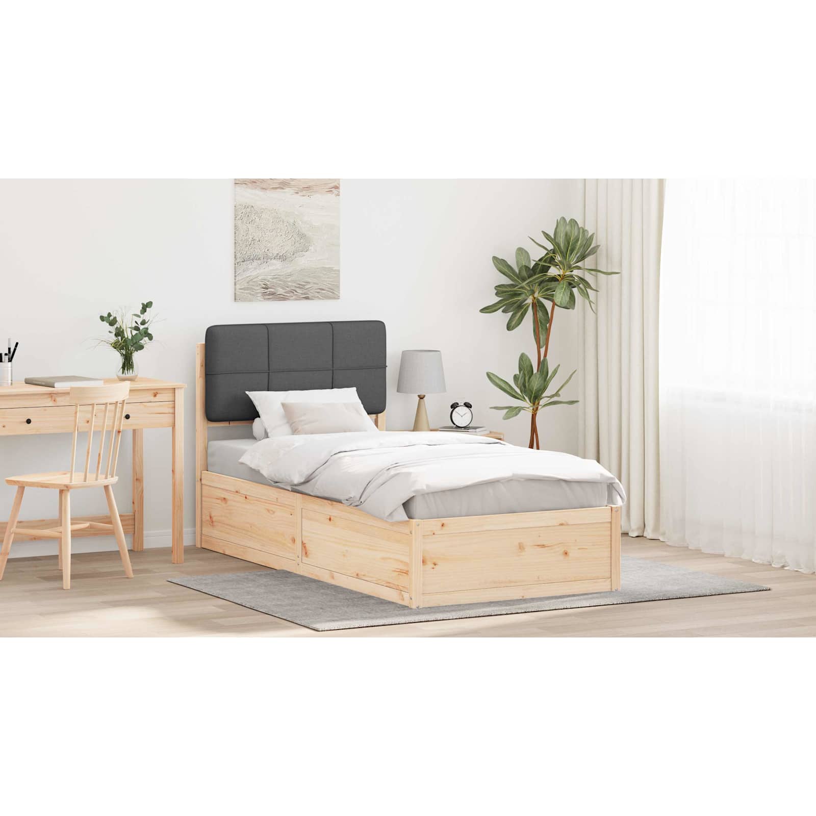 Bed Frame with Upholstered Headboard Dark Grey 90 x 190 cm