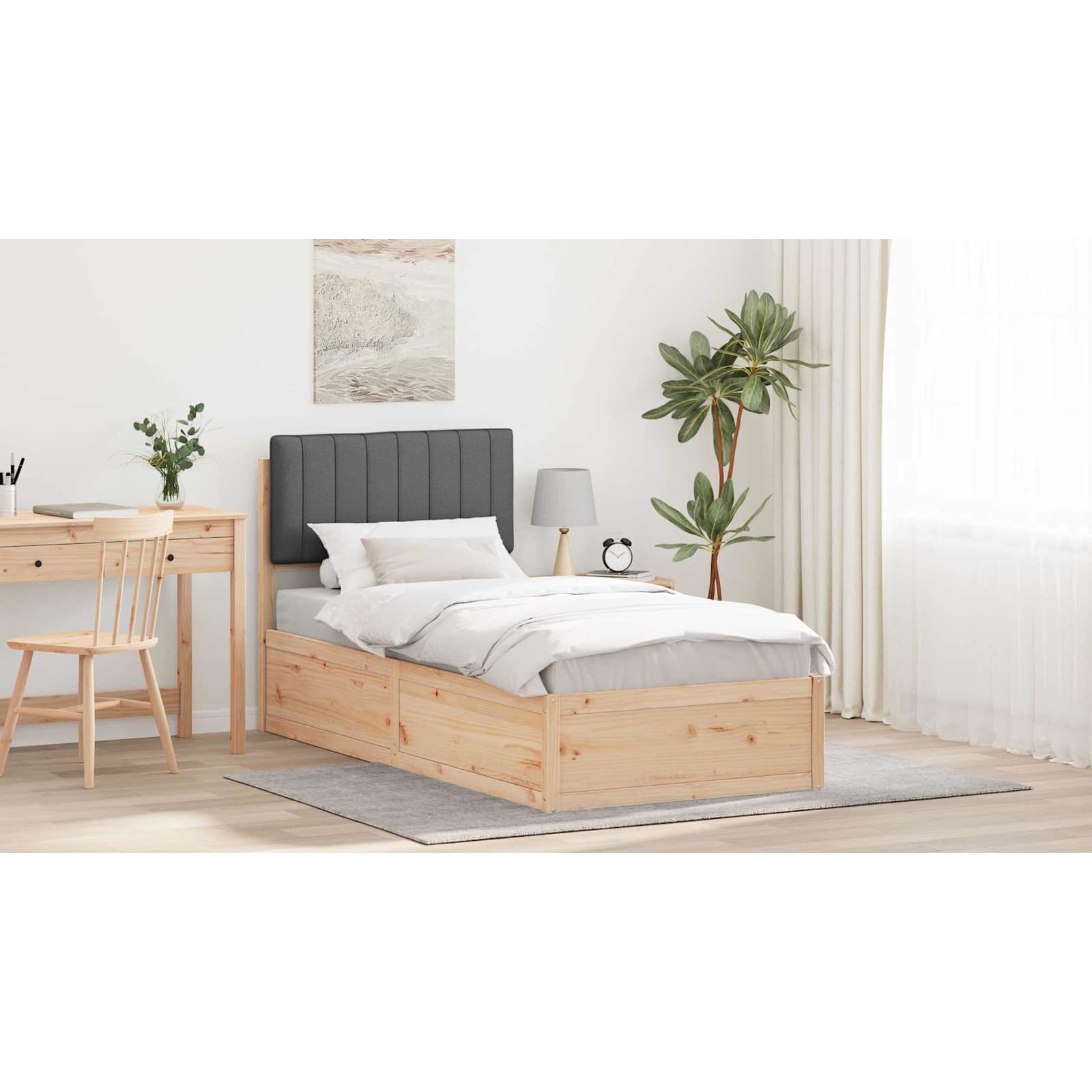 Bed Frame with Upholstered Headboard Dark Grey 90 x 190 cm