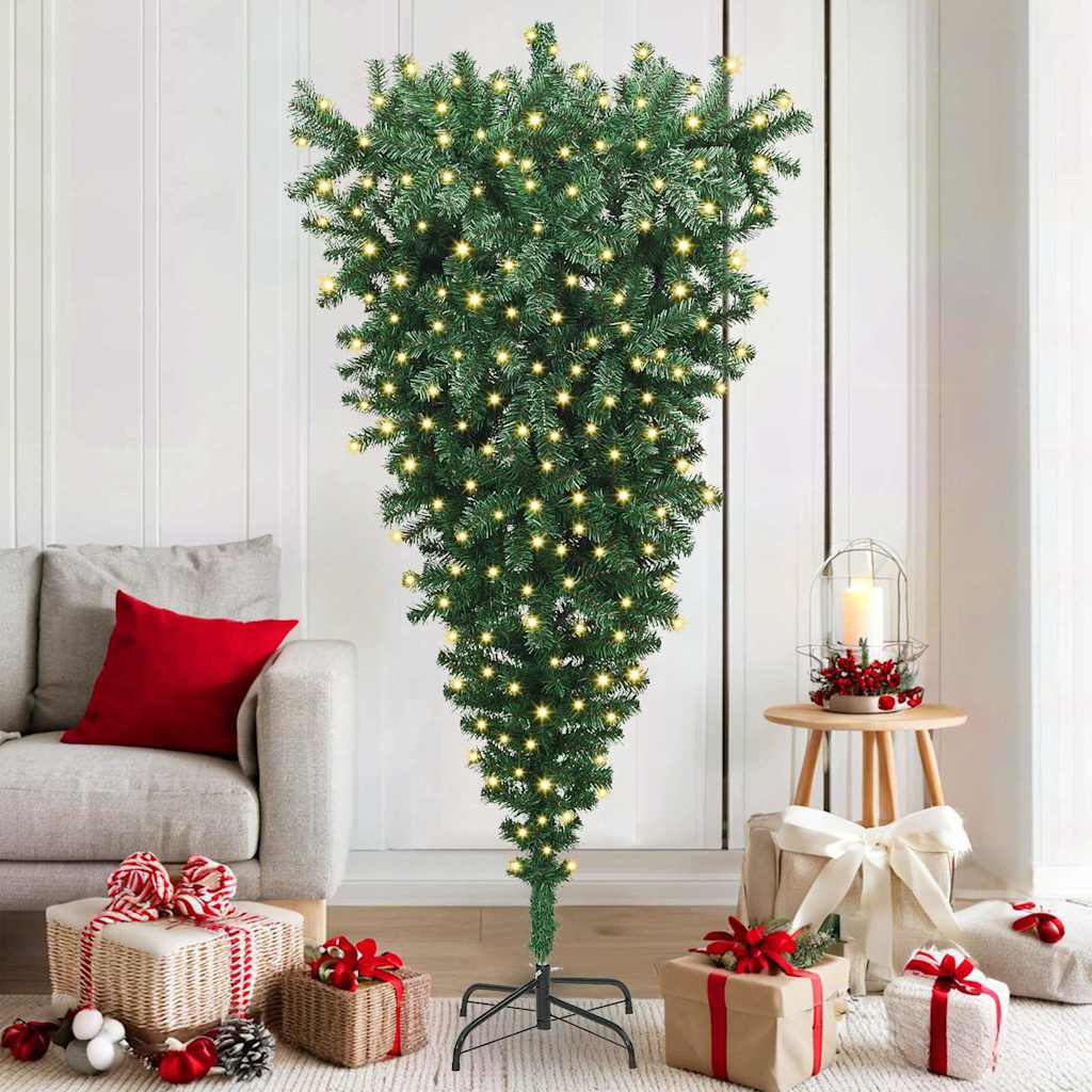 Upside-down Artificial Pre-lit Christmas Tree Green 180 cm PVC