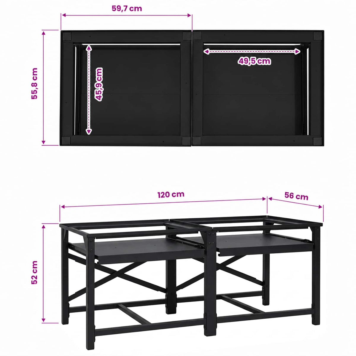 Washing Machine Pedestal 2 pcs Black 120 x 56 x 52 cm Steel
