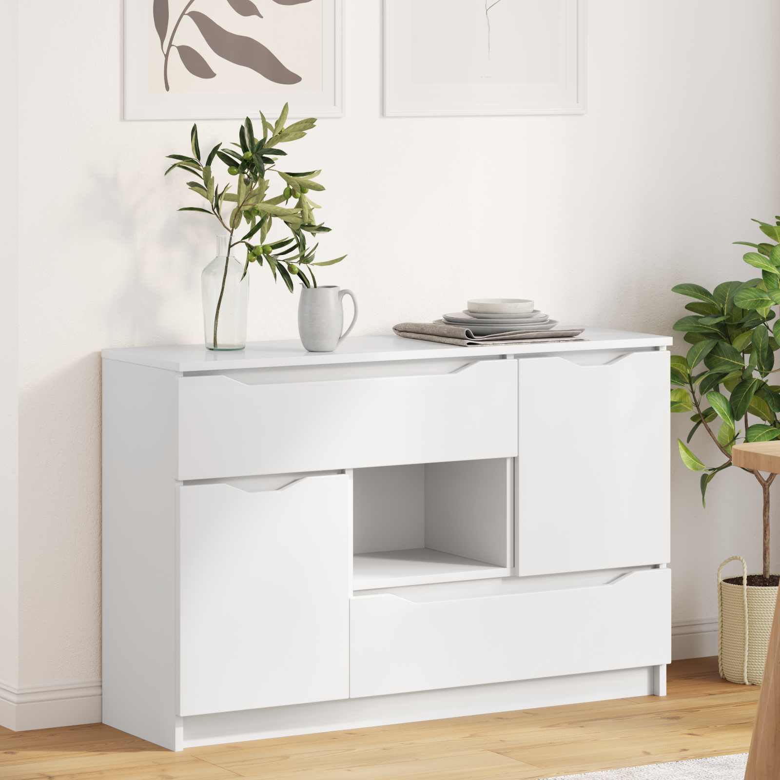 Sideboard White 100 by 30 by 65.6 Engineered Wood