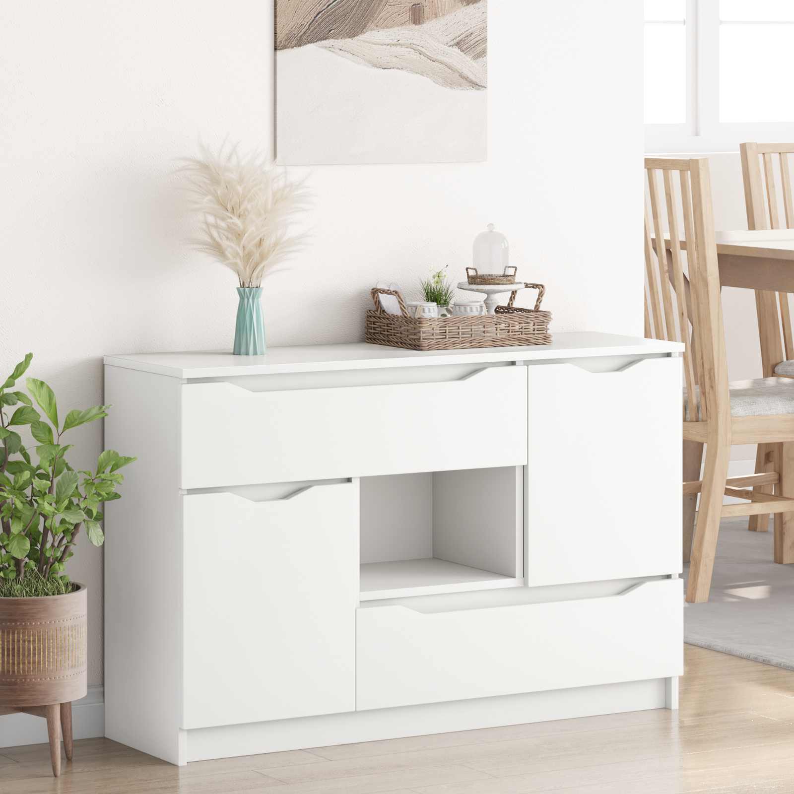 Sideboard with Drawer White 100 by 30 by 65.6 Engineered Wood