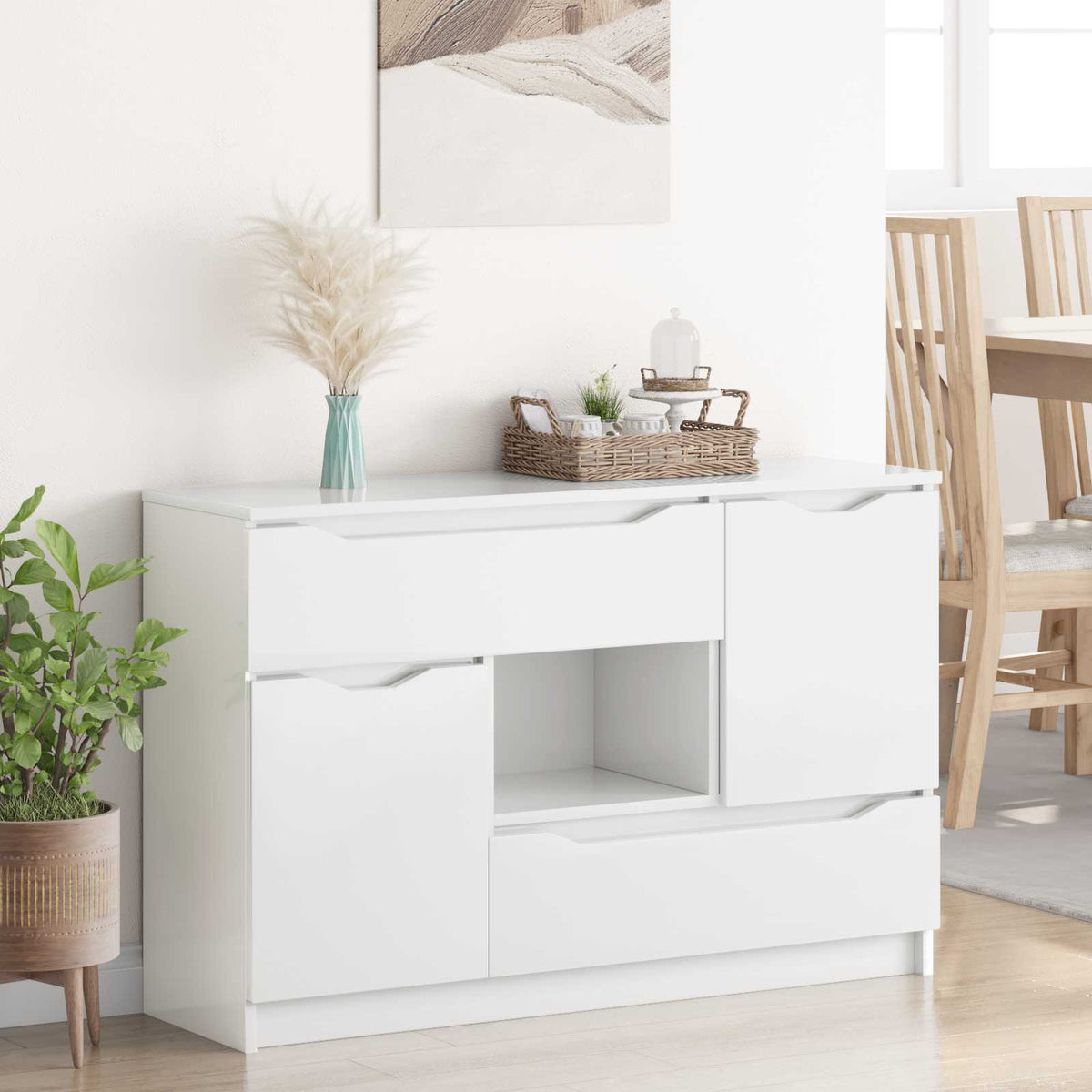 Sideboard High Gloss White 100 by 30 by 65.6 Engineered Wood